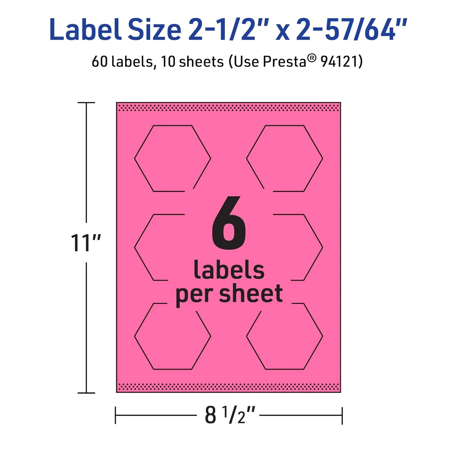 Avery Printable Hexagon Labels, Sure Feed Technology, 2-1/2" x 2-57/64", Bright Pink Labels, Print-to-The-Edge