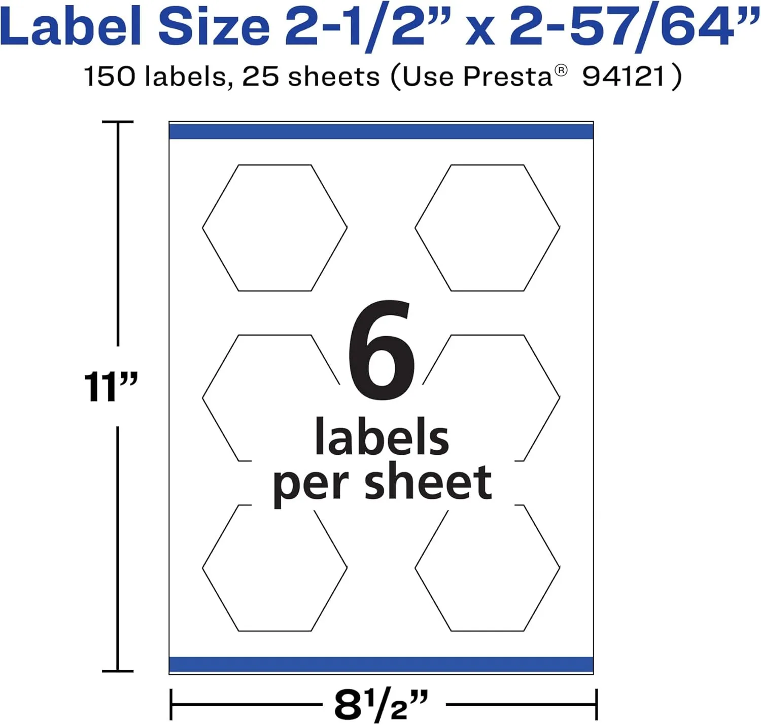 Avery Matte White Hexagon Labels, Sure Feed Technology, 2.5" x 2-57/64", 150 White Labels, Print-to-The-Edge