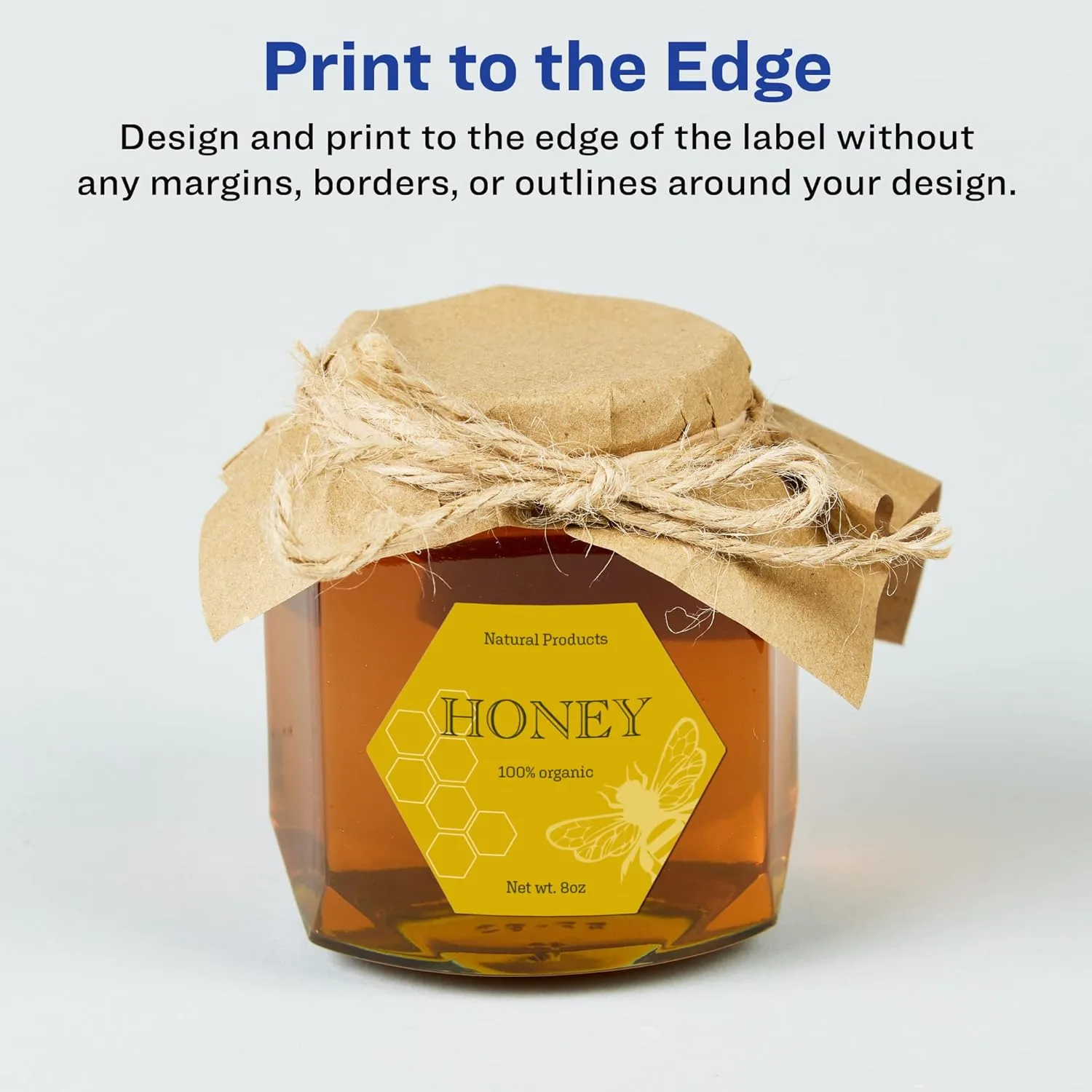 Avery Matte White Hexagon Labels, Sure Feed Technology, 2.5" x 2-57/64", 150 White Labels, Print-to-The-Edge