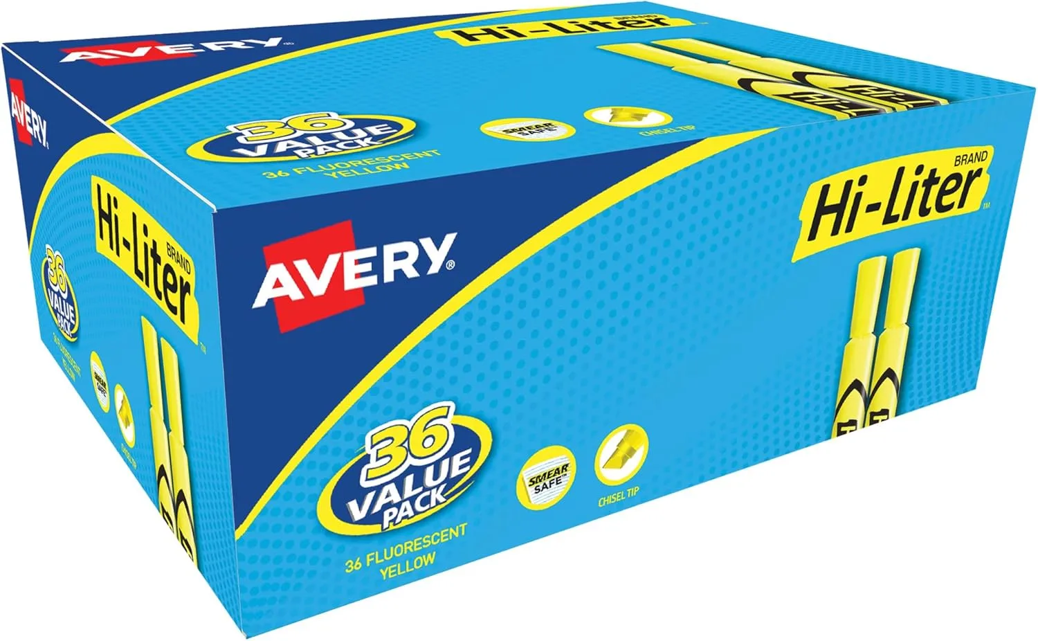 Avery Hi-Liter Desk-Style Highlighters, Smear Safe Ink, Chisel Tip, Value Pack 36 Fluorescent Yellow Highlighters (98208) 36 highlighters