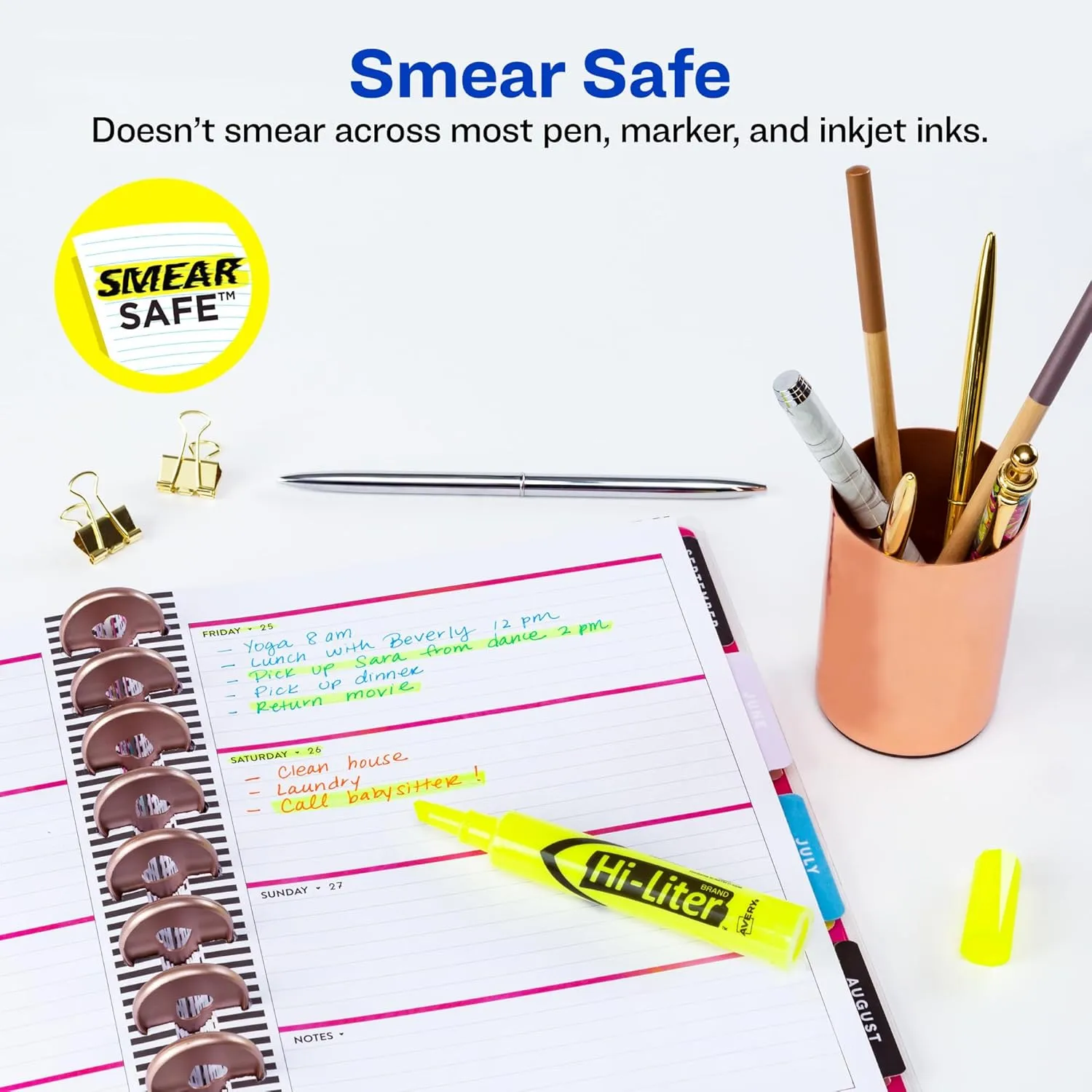 Avery Hi-Liter Desk-Style Highlighters, Smear Safe Ink, Chisel Tip, 12 Yellow Highlighters (98035) 1 Count (Pack of 1)