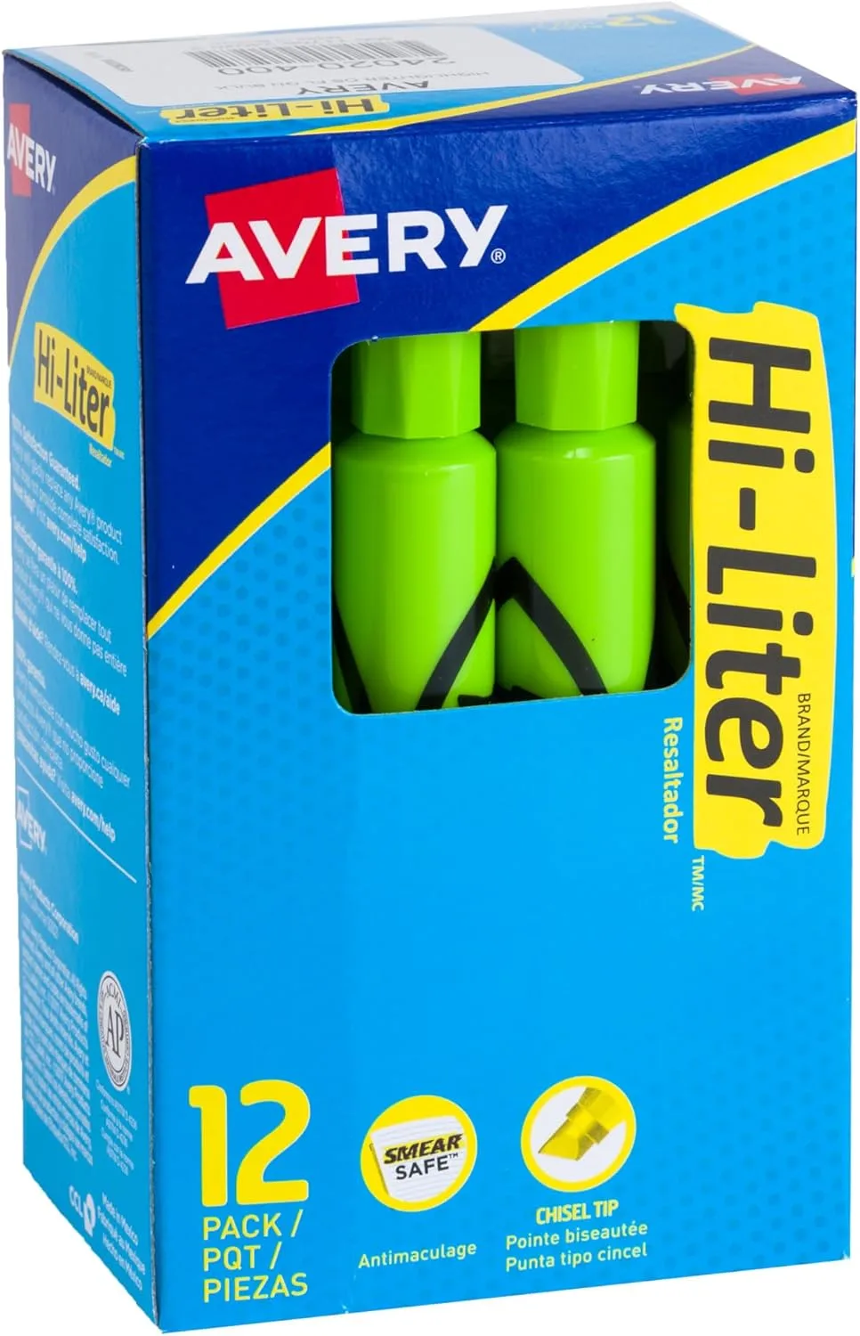 Avery Hi-Liter Desk-Style Highlighters, Smear Safe Ink, Chisel Tip, 12 Fluorescent Green (24020)