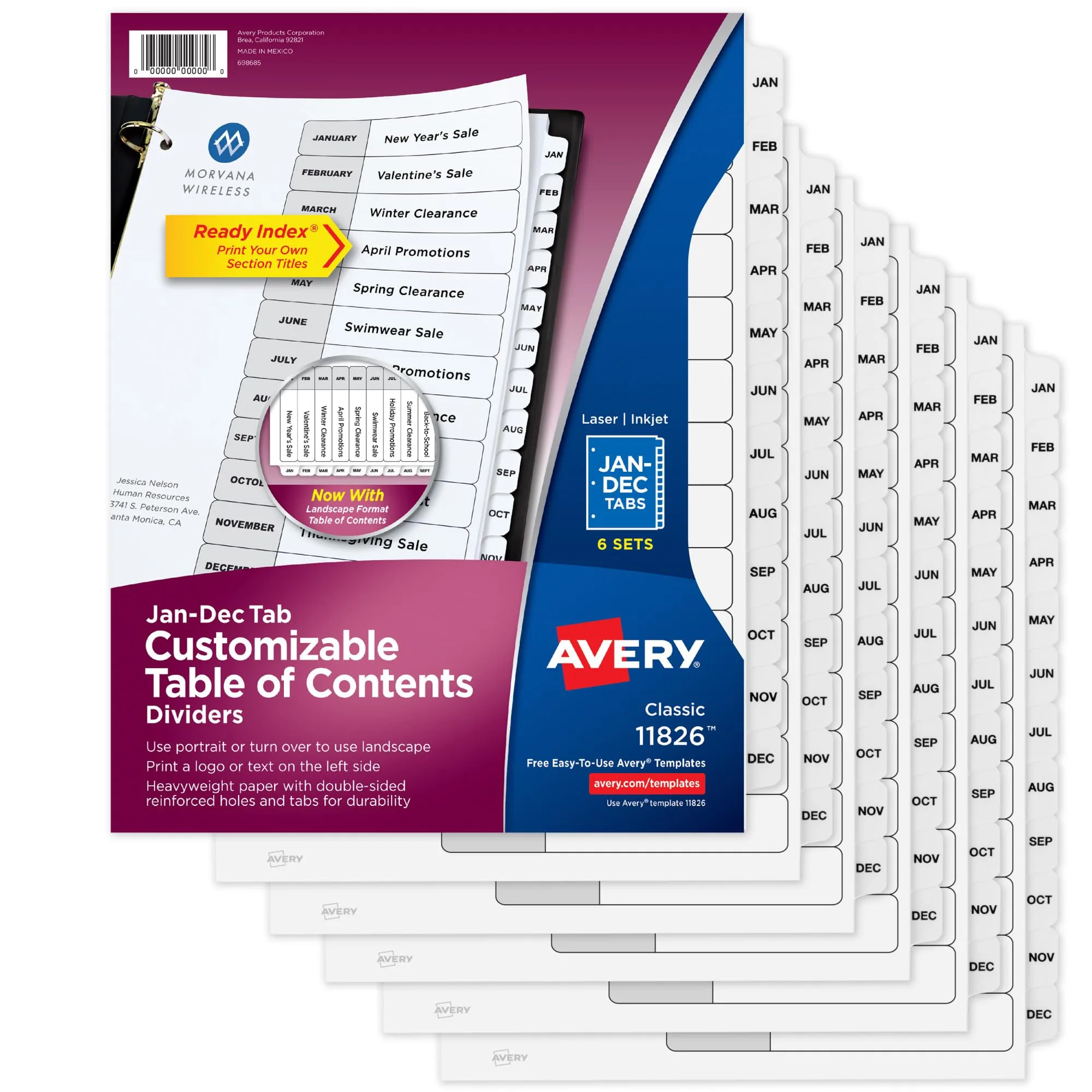 Avery Ready Index Jan-Dec 12-Tab Dividers for 3 Ring Binders, Customizable Table of Contents