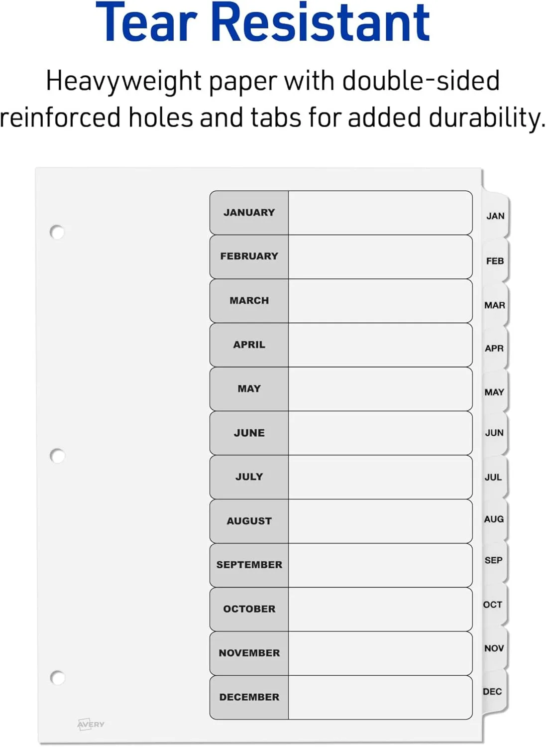Avery Ready Index Jan-Dec 12-Tab Dividers for 3 Ring Binders, Customizable Table of Contents