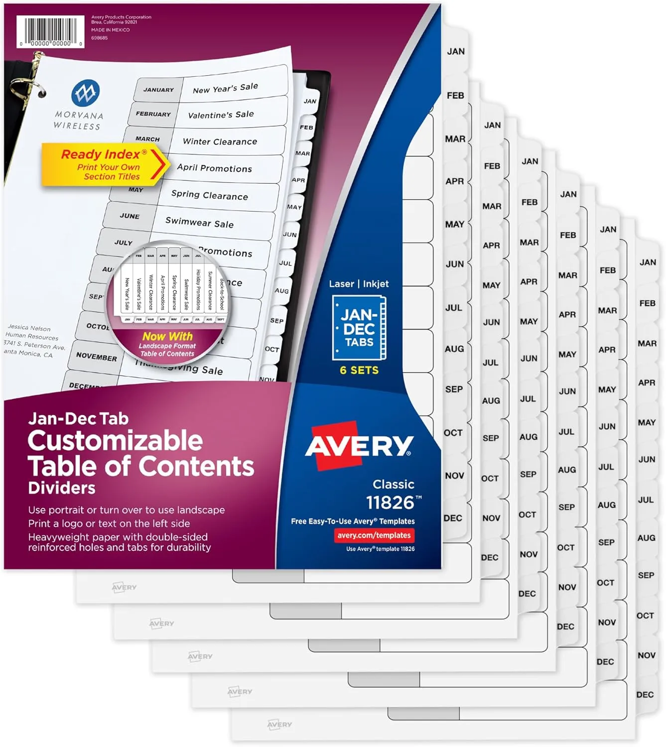 Avery Ready Index Jan-Dec 12-Tab Dividers for 3 Ring Binders, Customizable Table of Contents