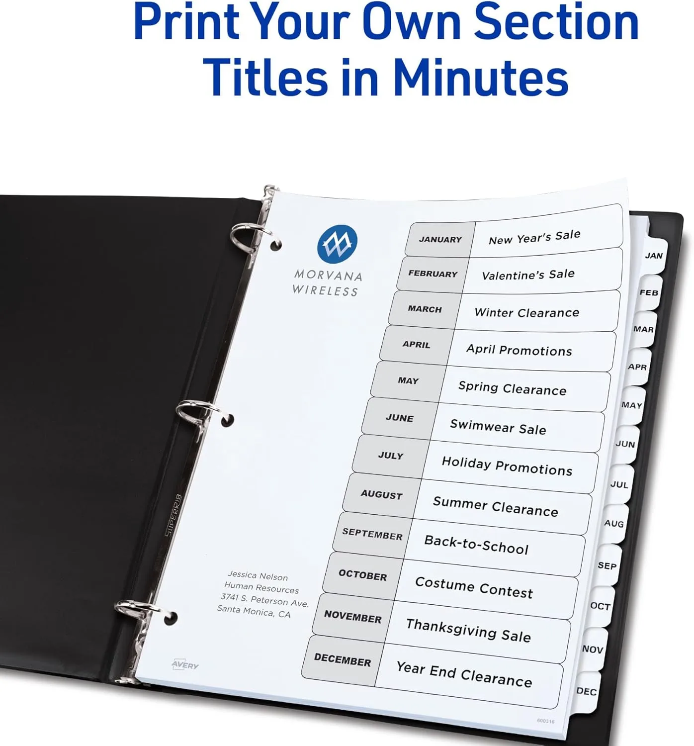 Avery Ready Index Jan-Dec 12-Tab Dividers for 3 Ring Binders, Customizable Table of Contents