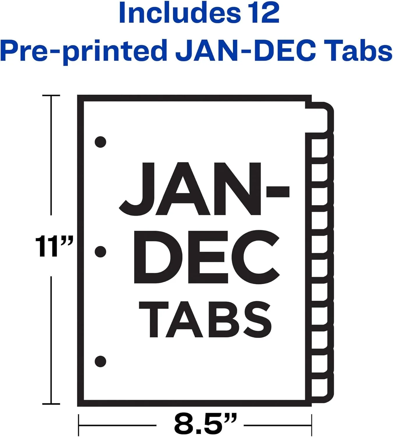 Avery Jan-Dec Dividers for 3 Ring Binders, 12-Tab Set, Pre-Printed Black Leather Tabs, 1 Binder Divider Set (11351)