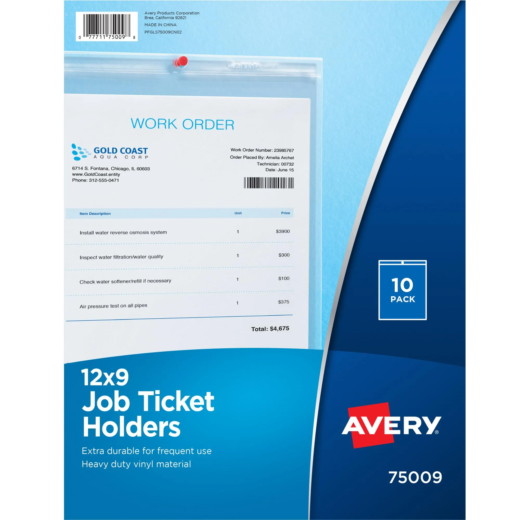 Avery Job Ticket Holders, Heavy Gauge Vinyl, 9 x 12 Inches, 10 per Pack (75009)