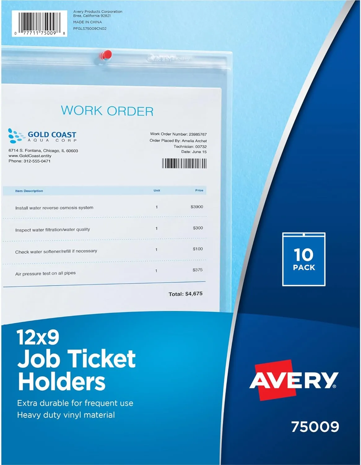 Avery Job Ticket Holders, Heavy Gauge Vinyl, 9 x 12 Inches, 10 per Pack (75009)