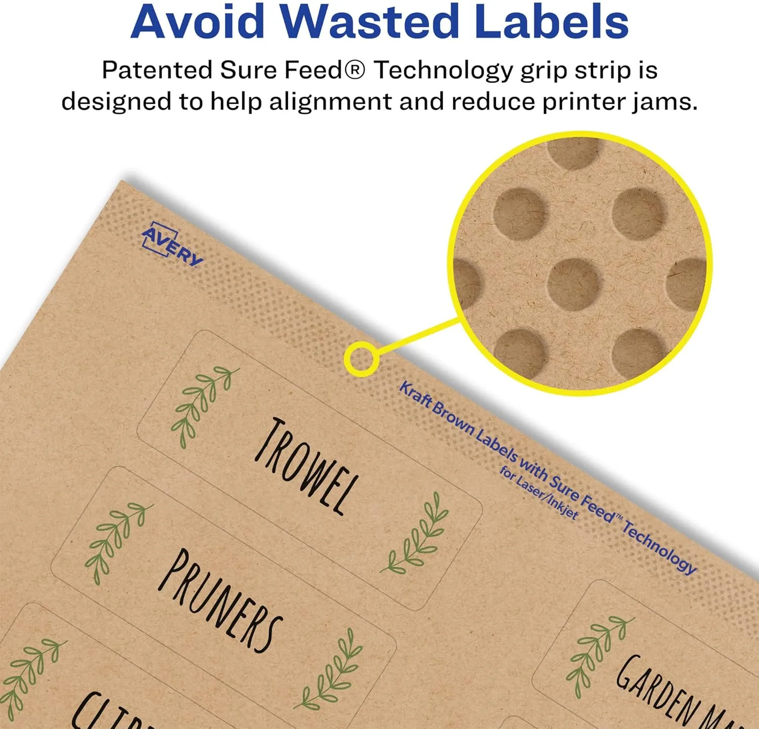 Avery Kraft Brown Rectangle Labels, Sure Feed Technology, 1.25" x 3.75", 180 Kraft Brown Labels, Print-to-The-Edge