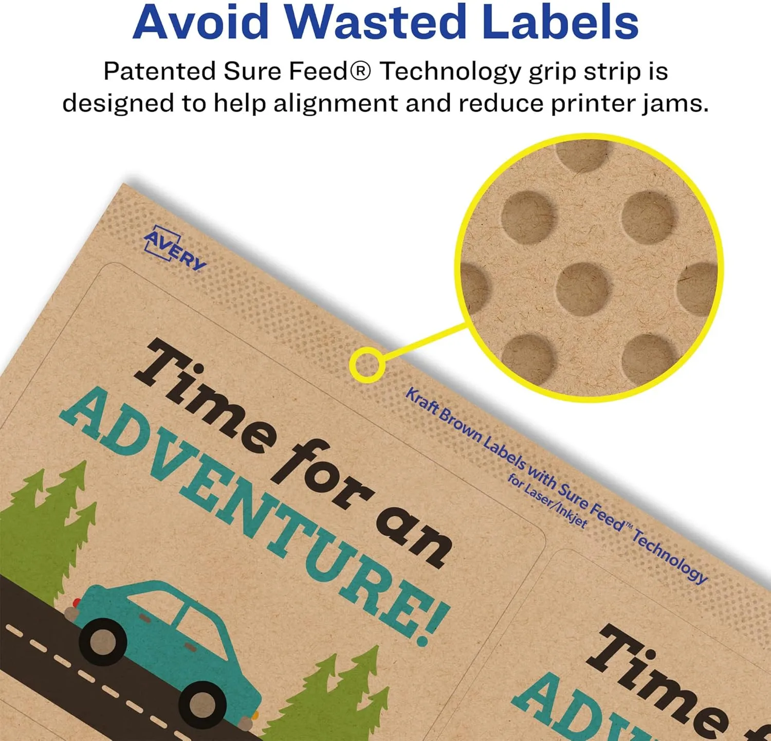Avery Kraft Brown Rectangle Labels, Sure Feed Technology, 3" x 3.75", 90 Kraft Brown Labels, Print-to-The-Edge