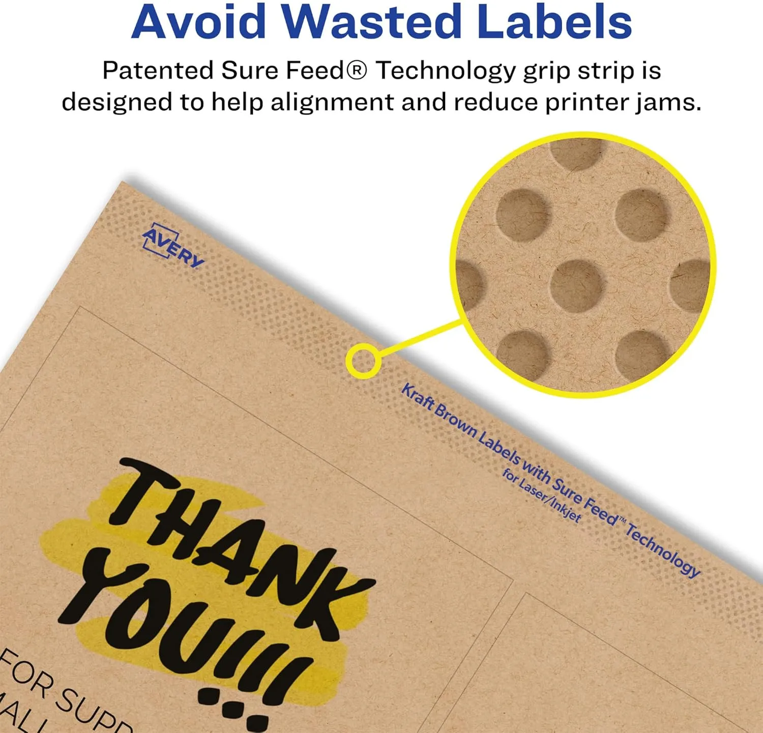 Avery Kraft Brown Square Labels, Sure Feed Technology, 4" x 4", 60 Kraft Brown Labels, Laser/Inkjet Printable 60 labels