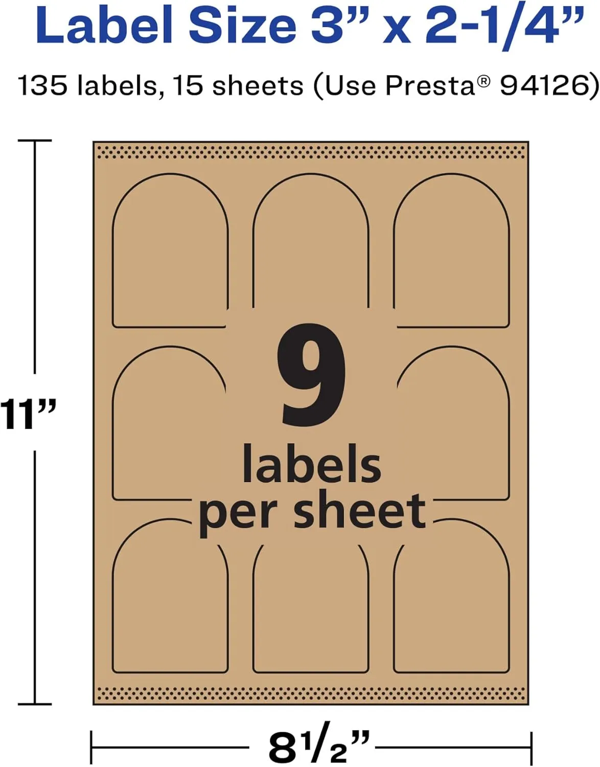 AVERY Kraft Brown Arched Labels, Sure Feed Technology, 3" x 2.25"