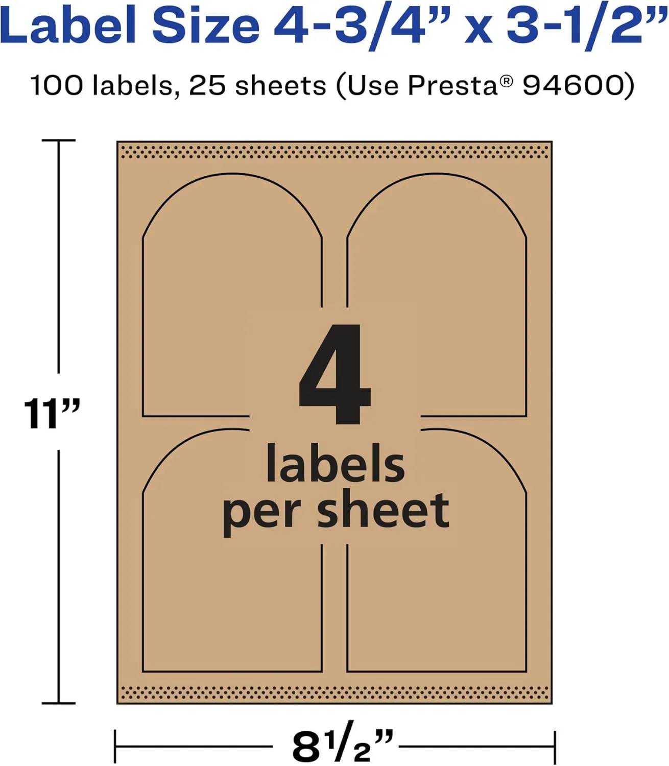 Avery Kraft Brown Arched Labels, Sure Feed Technology, 4.75" x 3.5"