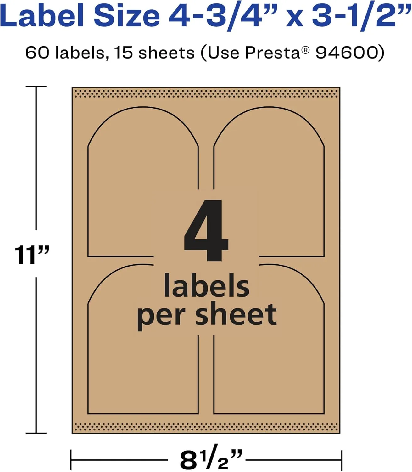 Avery Kraft Brown Arched Labels, Sure Feed Technology, 4.75" x 3.5"