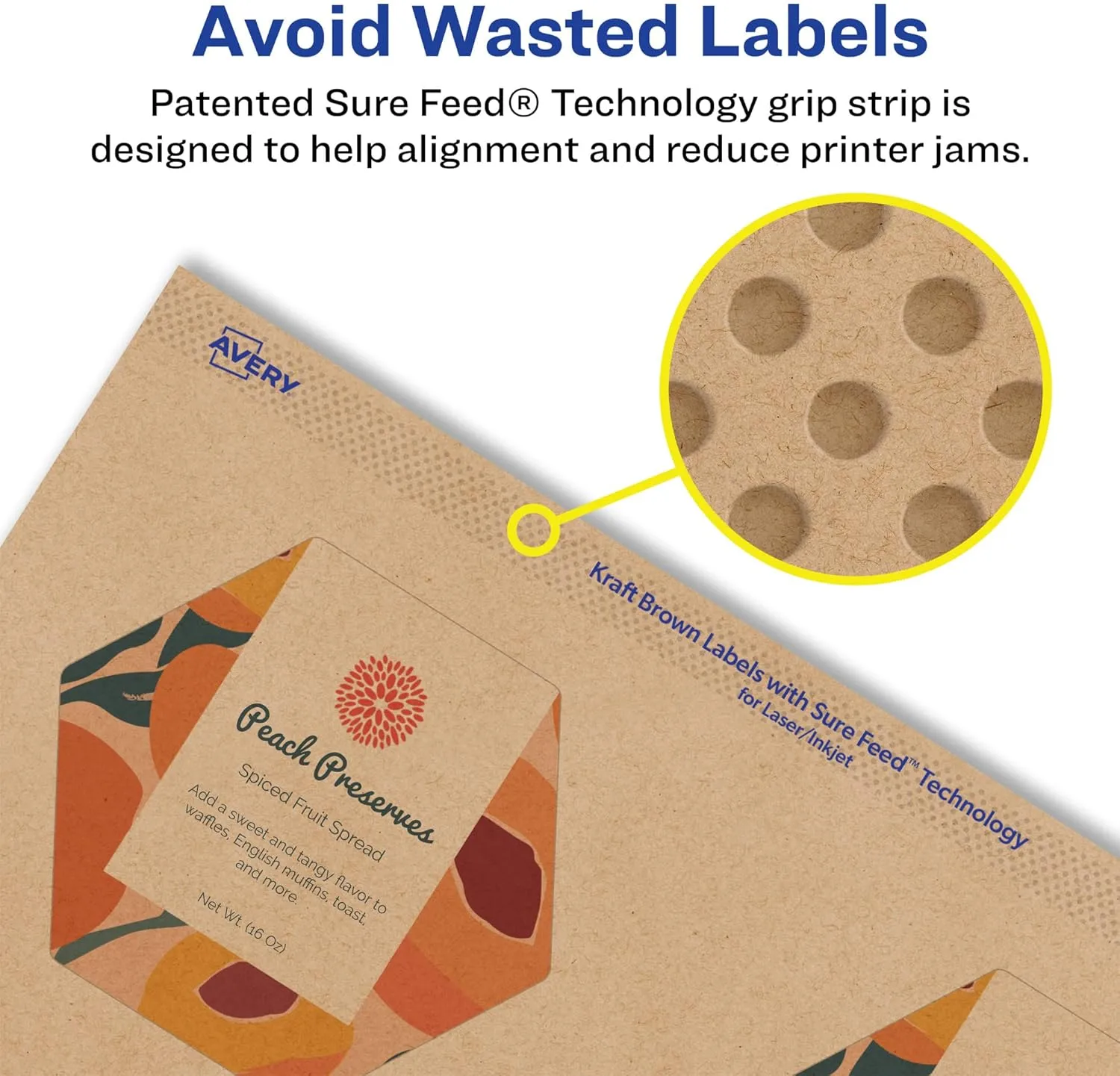 Avery Kraft Brown Hexagon Labels, Sure Feed Technology, 2-1/2" x 2-57/64", Print-to-The-Edge, Laser/Inkjet Printable