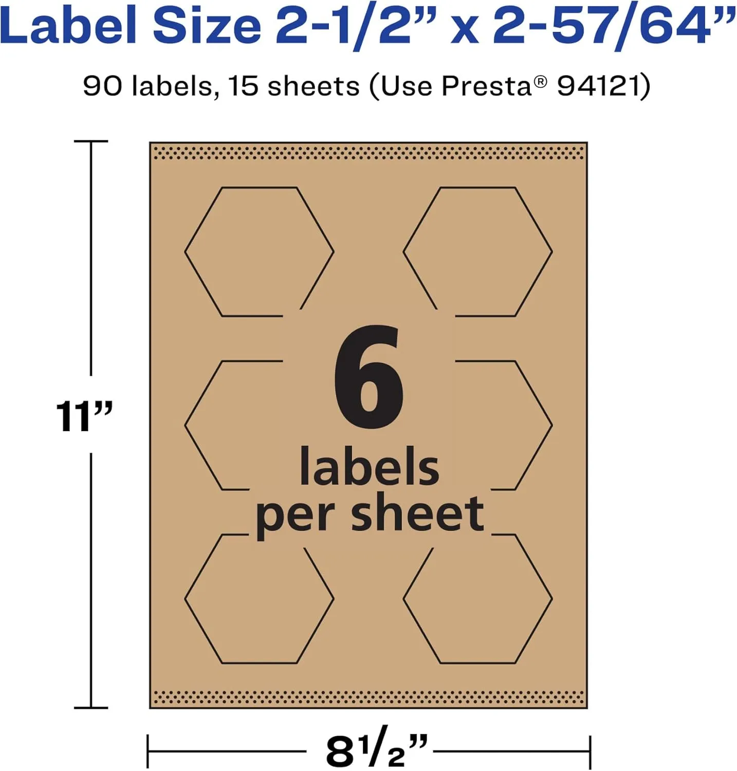 Avery Kraft Brown Hexagon Labels, Sure Feed Technology, 2-1/2" x 2-57/64", Print-to-The-Edge, Laser/Inkjet Printable