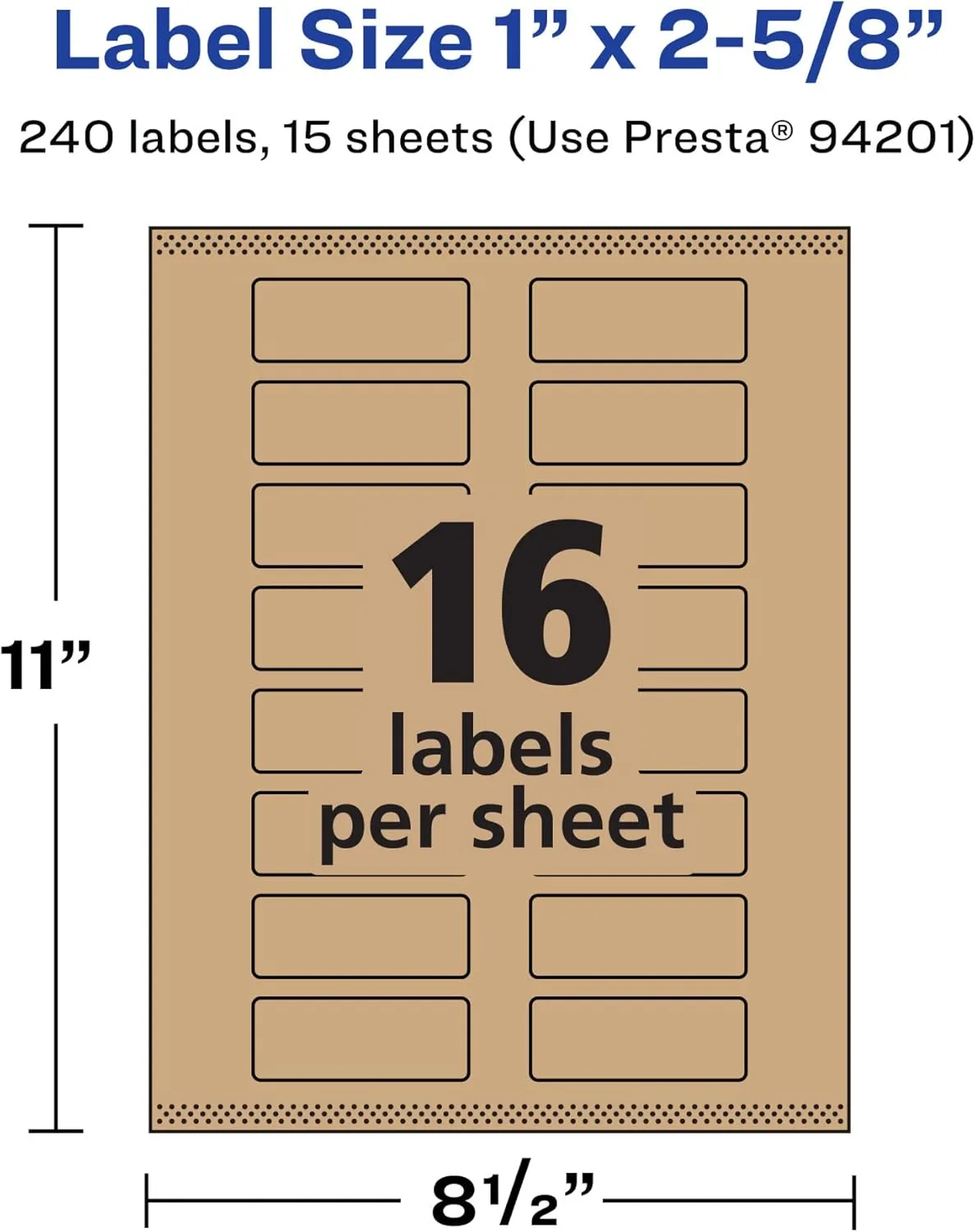 Avery Kraft Brown Rectangle Labels, Sure Feed Technology, 1" x 2-5/8", Print-to-the-Edge, Laser/Inkjet Printable