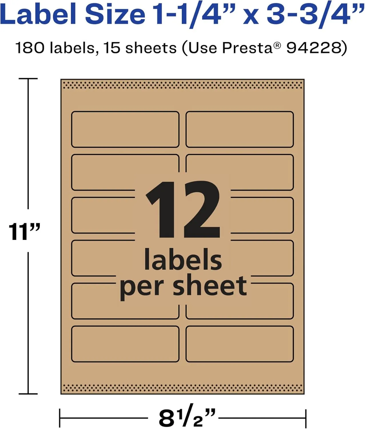 Avery Kraft Brown Rectangle Labels, Sure Feed Technology, 1.25" x 3.75", 180 Kraft Brown Labels, Print-to-The-Edge