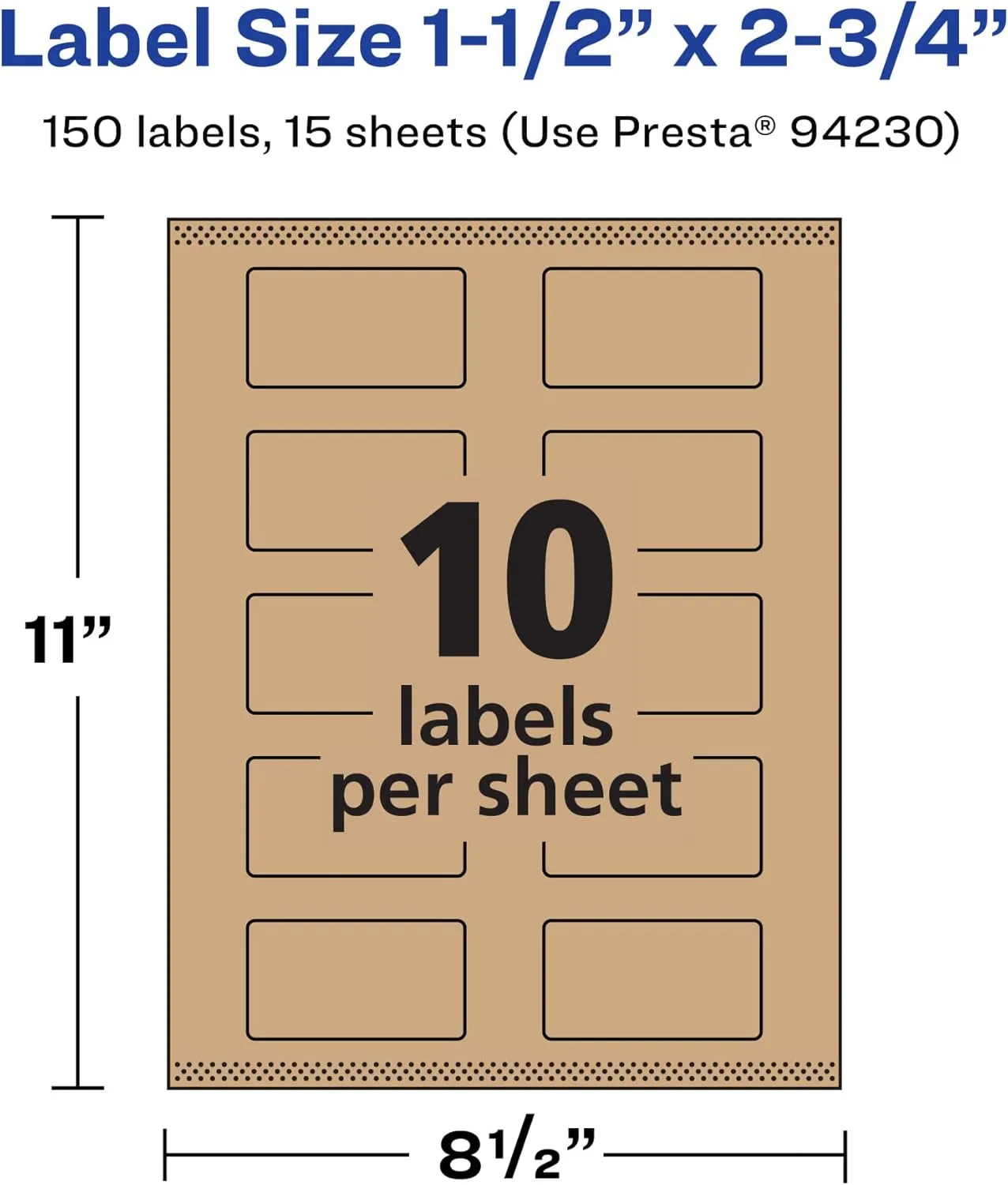 Avery Kraft Brown Rectangle Labels, Sure Feed Technology, 1.5" x 2.75", 150 Kraft Brown Labels, Print-to-The-Edge