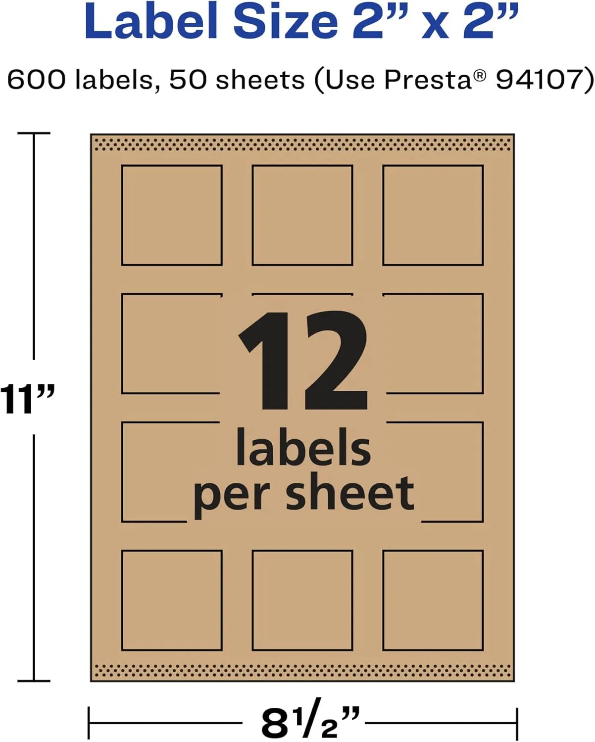 AVERY Kraft Brown Square Labels, Sure Feed Technology, 2" x 2", Print-to-The-Edge, Laser/Inkjet Printable