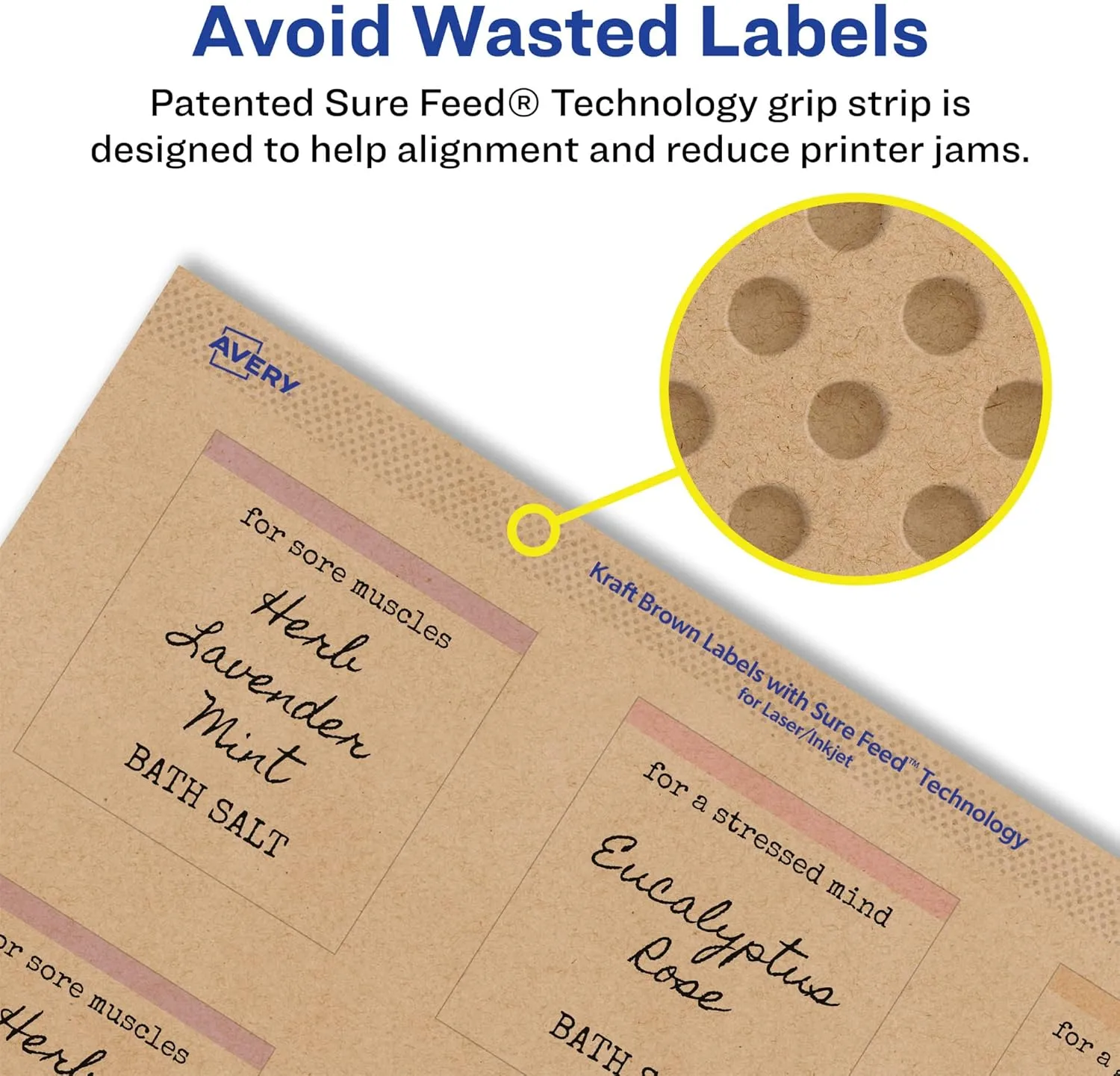 AVERY Kraft Brown Square Labels, Sure Feed Technology, 2" x 2", Print-to-The-Edge, Laser/Inkjet Printable