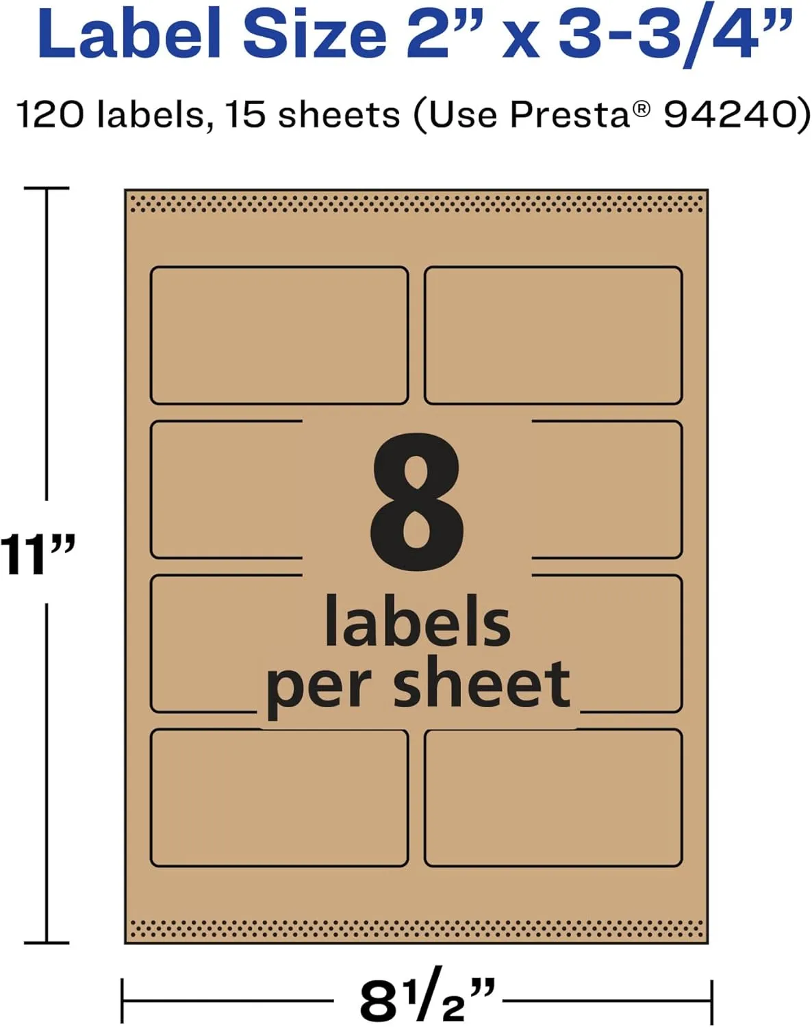 Avery Kraft Brown Rectangle Labels, Sure Feed Technology, 2" x 3.75", Print-to-The-Edge, Laser/Inkjet Printable