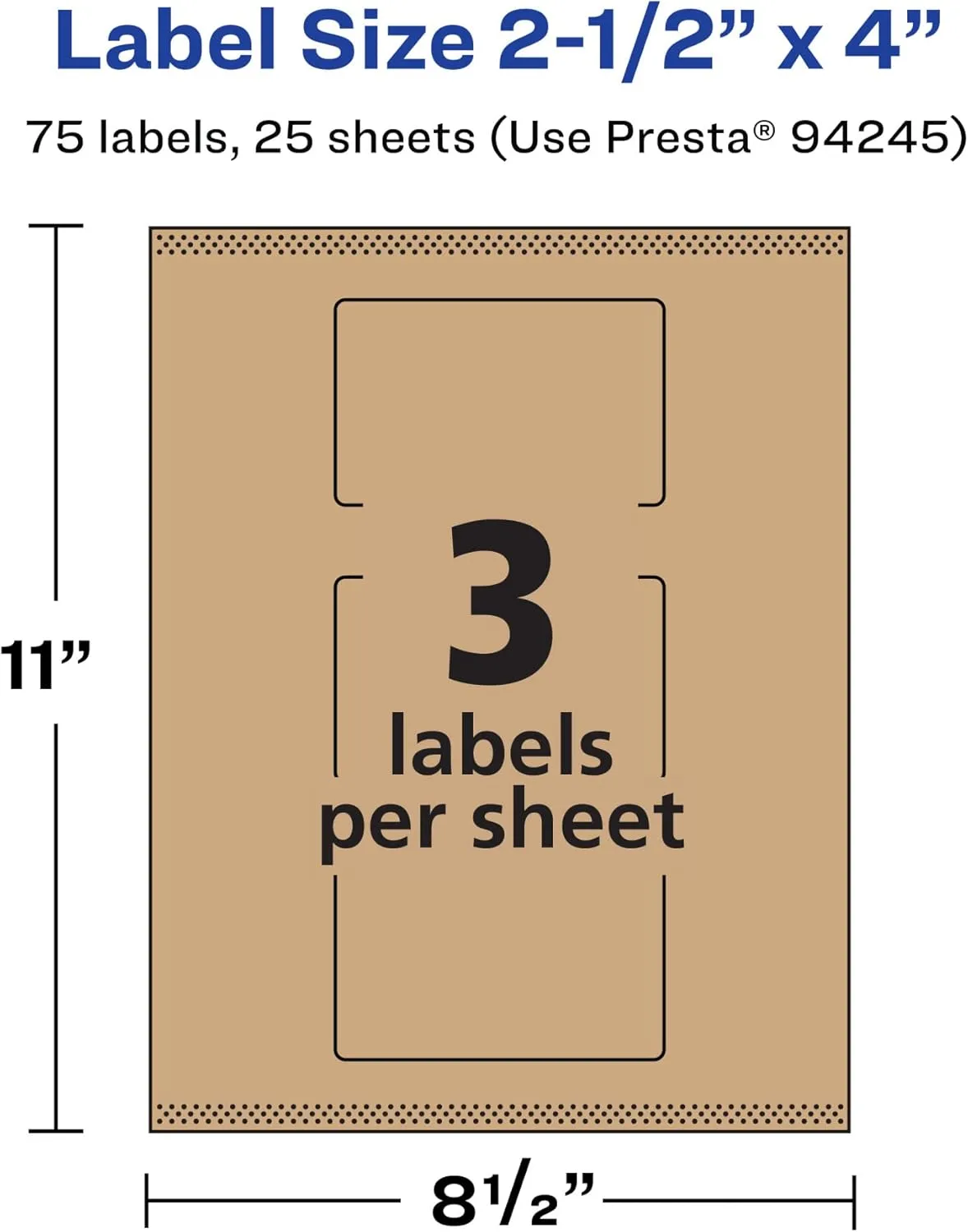 Avery Kraft Brown Rectangle Labels, Sure Feed Technology, 2.5 x 4, Print-to-The-Edge, Laser/Inkjet Printable