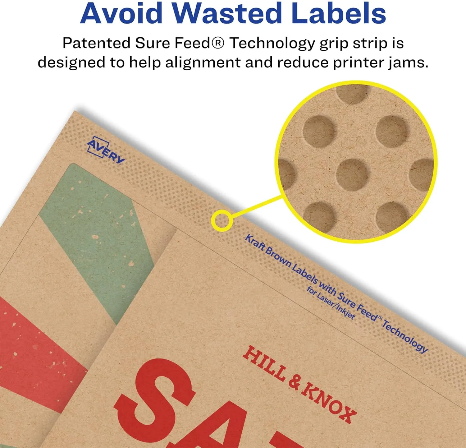 AVERY Kraft Brown Rectangle Labels, Sure Feed Technology, 4.75" x 7.75", Print-to-The-Edge, Laser/Inkjet Printable