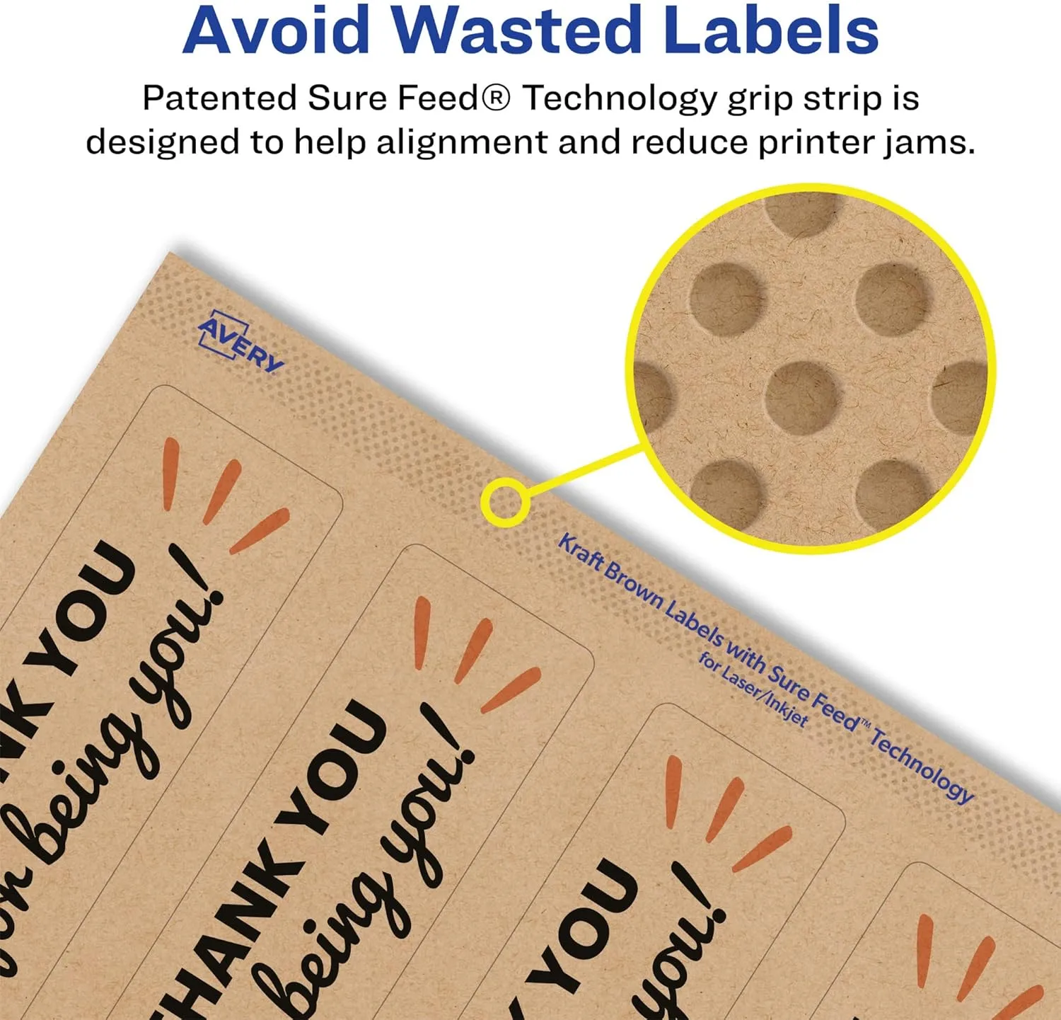 Avery Kraft Brown Rectangle Labels, Sure Feed Technology, 8" x 3.5", 30 Labels