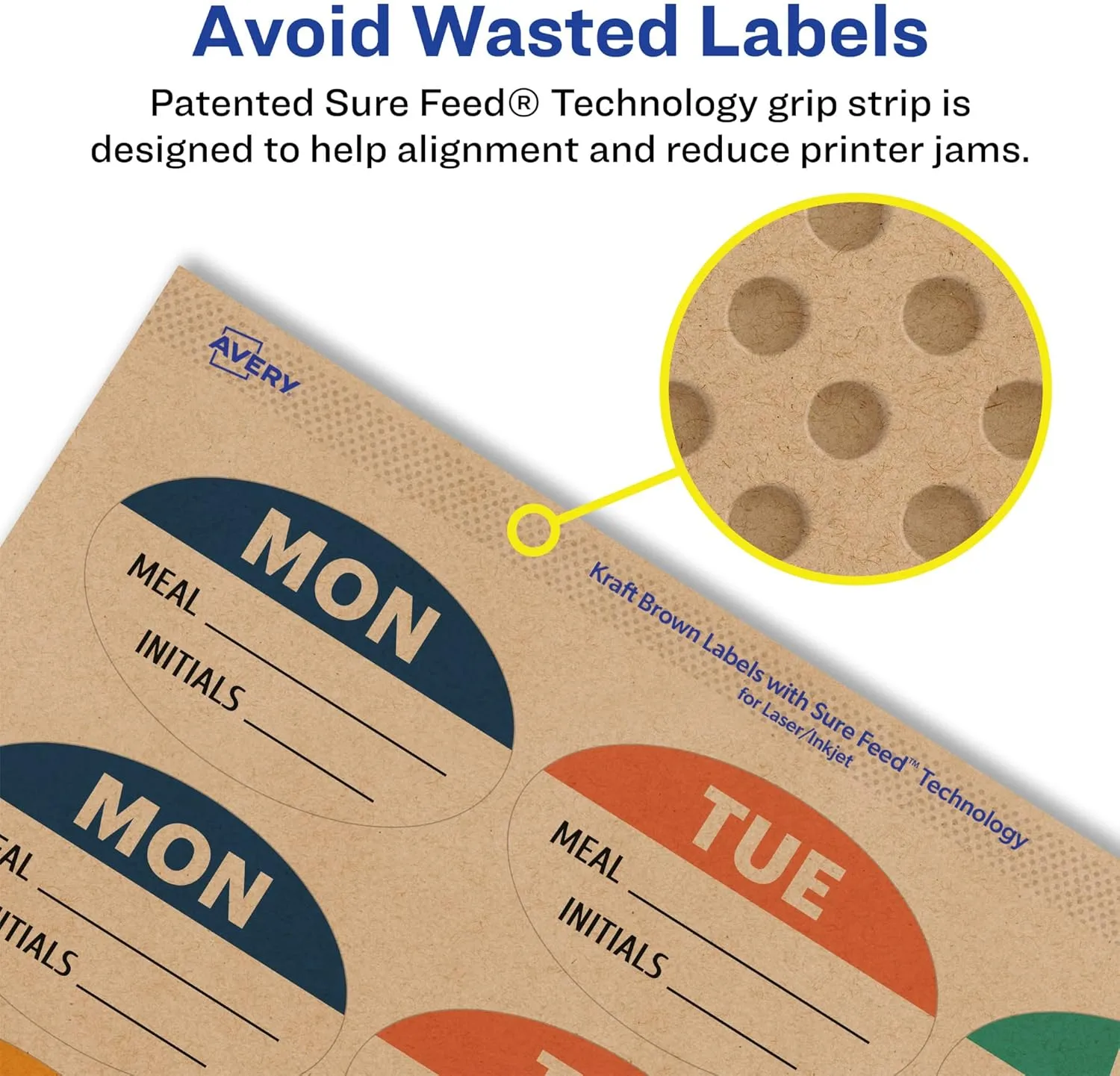 AVERY Kraft Brown Oval Labels, Sure Feed Technology, 1" x 2", Print-to-The-Edge, Laser/Inkjet Printable