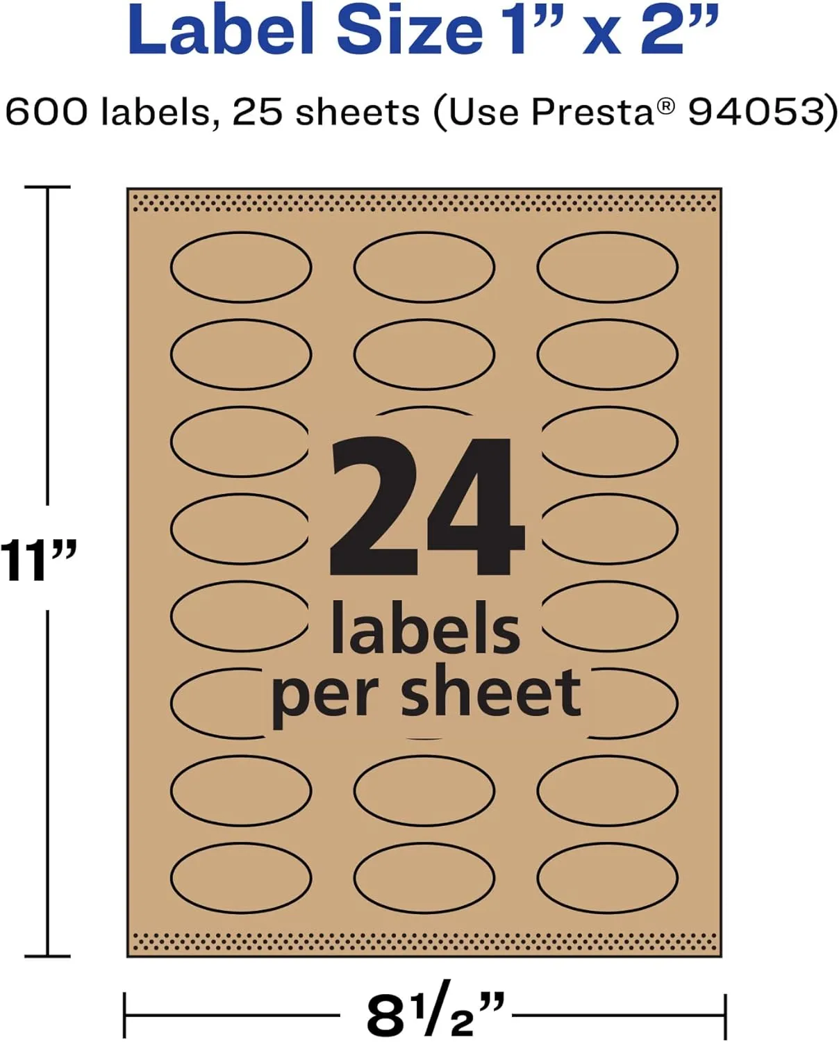 AVERY Kraft Brown Oval Labels, Sure Feed Technology, 1" x 2", Print-to-The-Edge, Laser/Inkjet Printable