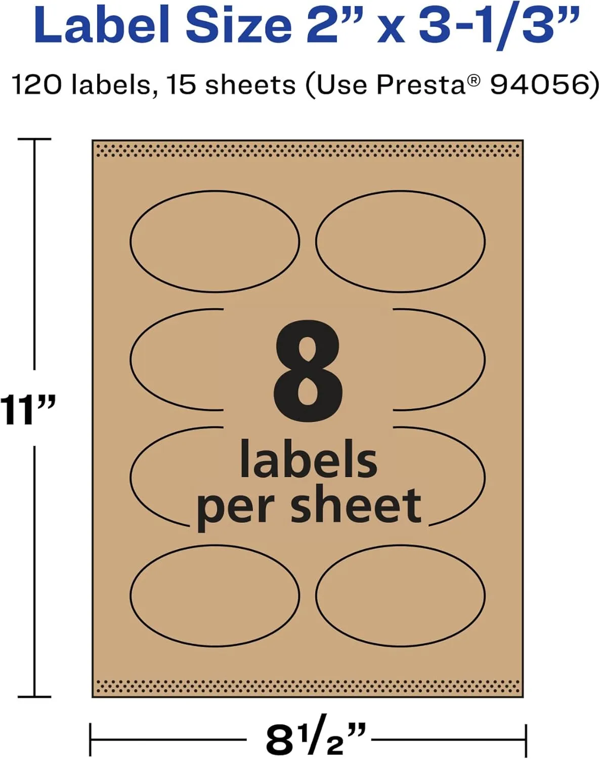 Avery Kraft Brown Oval Labels, Sure Feed Technology, 2" x 3-1/3", 120 Kraft Brown Labels, Print-to-The-Edge