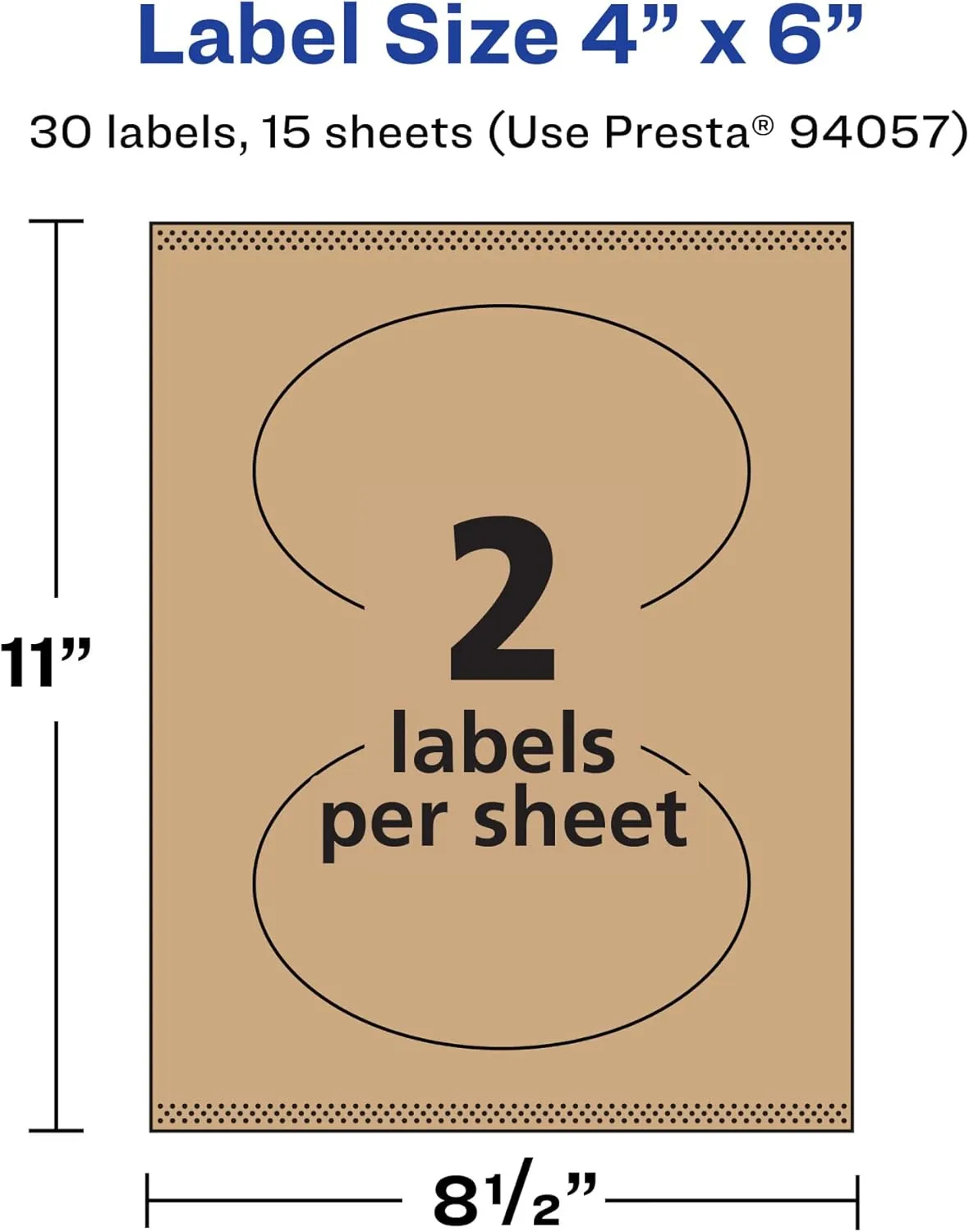 Avery Kraft Brown Oval Labels, Sure Feed Technology, 4 in x 6 in, 30 Kraft Brown Labels, Print-to-The-Edge