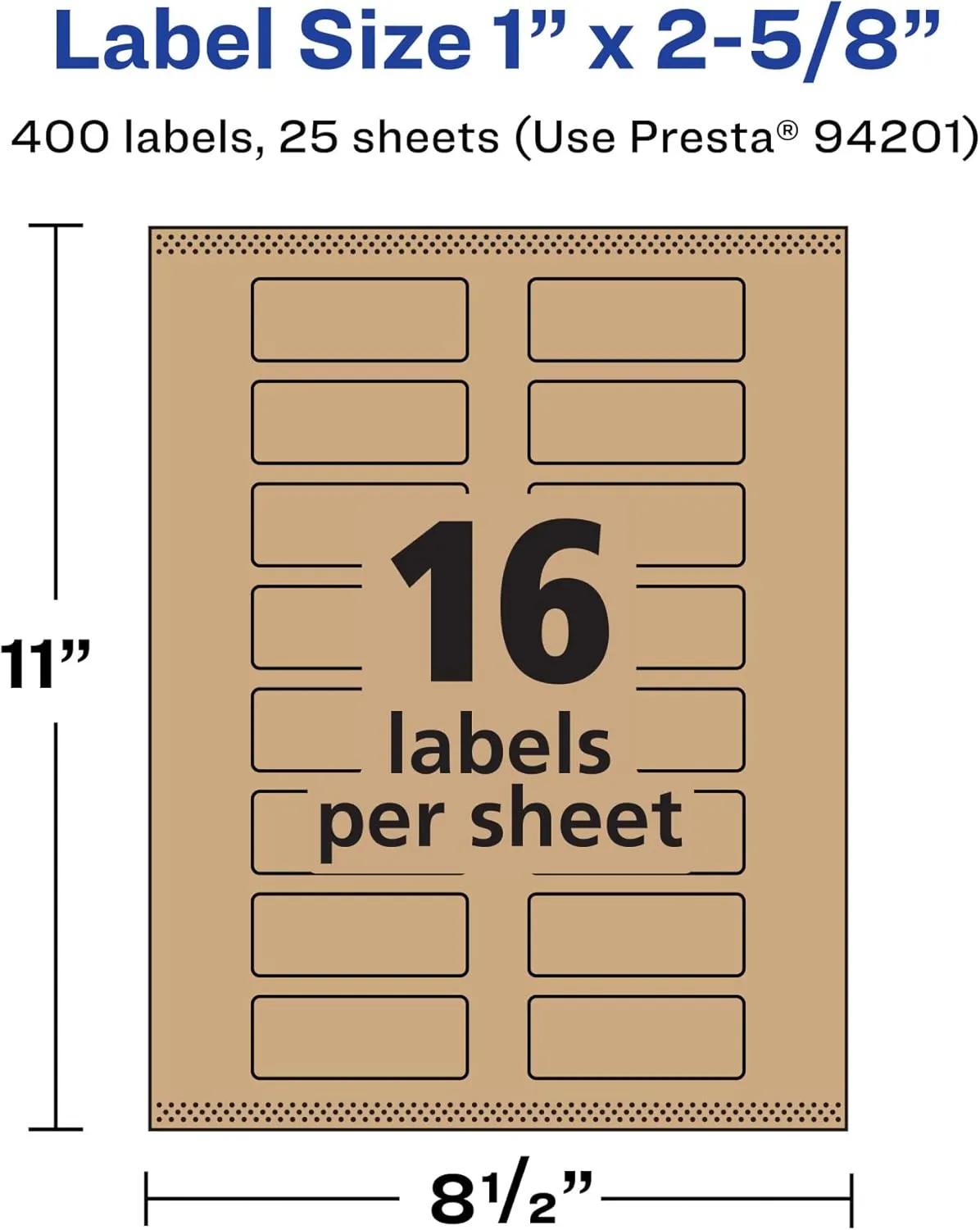 Avery Kraft Brown Rectangle Labels, Sure Feed Technology, 1" x 2-5/8", Print-to-the-Edge, Laser/Inkjet Printable