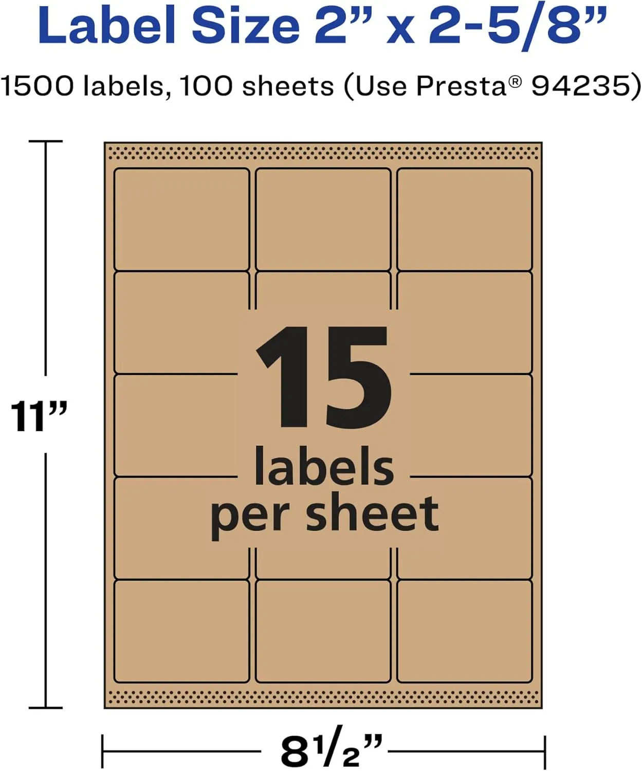 Avery Kraft Brown Rectangle Labels, Sure Feed Technology, 2 x 2-5/8, Laser/Inkjet Printable