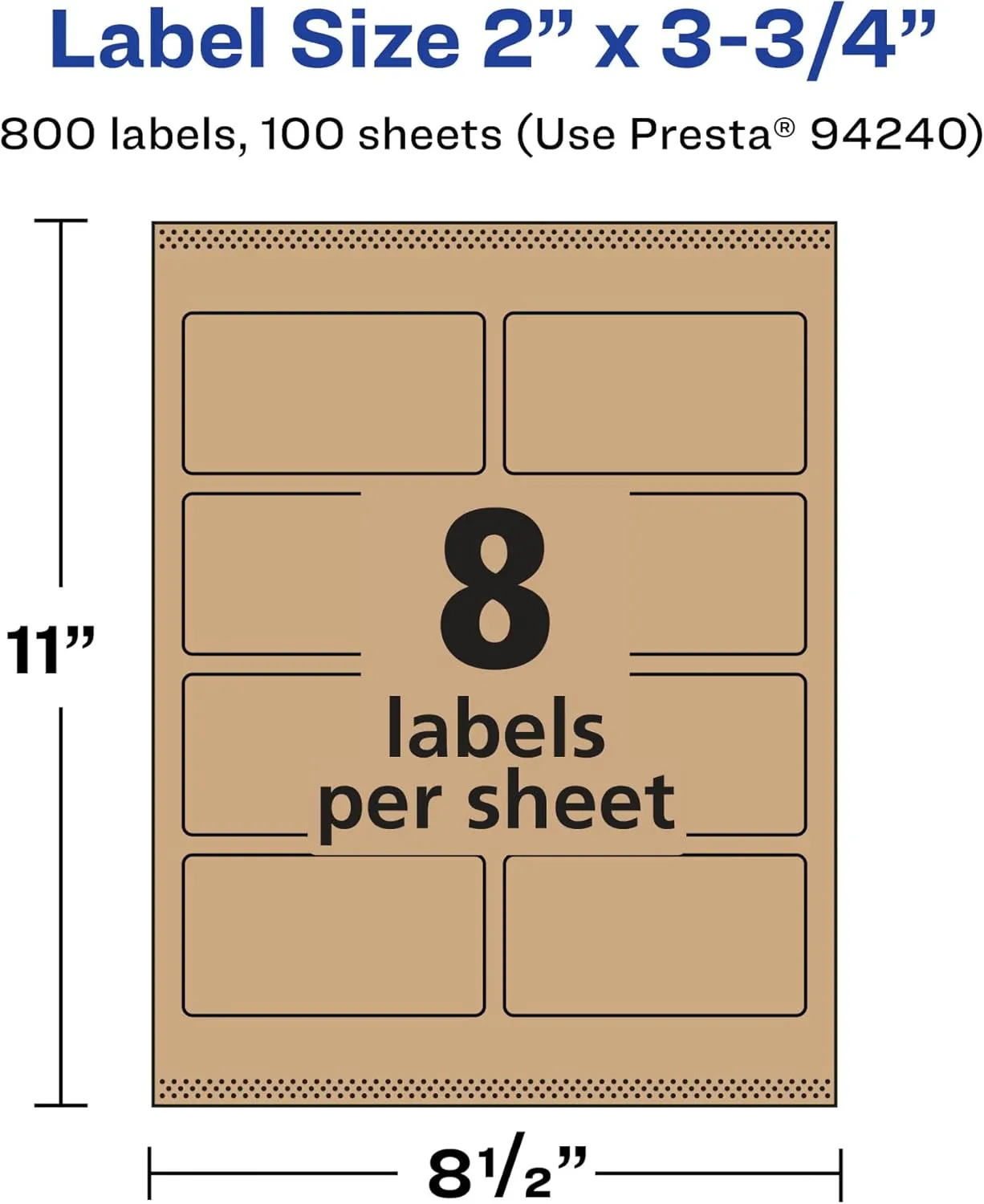 Avery Kraft Brown Rectangle Labels, Sure Feed Technology, 2" x 3.75", Print-to-The-Edge, Laser/Inkjet Printable