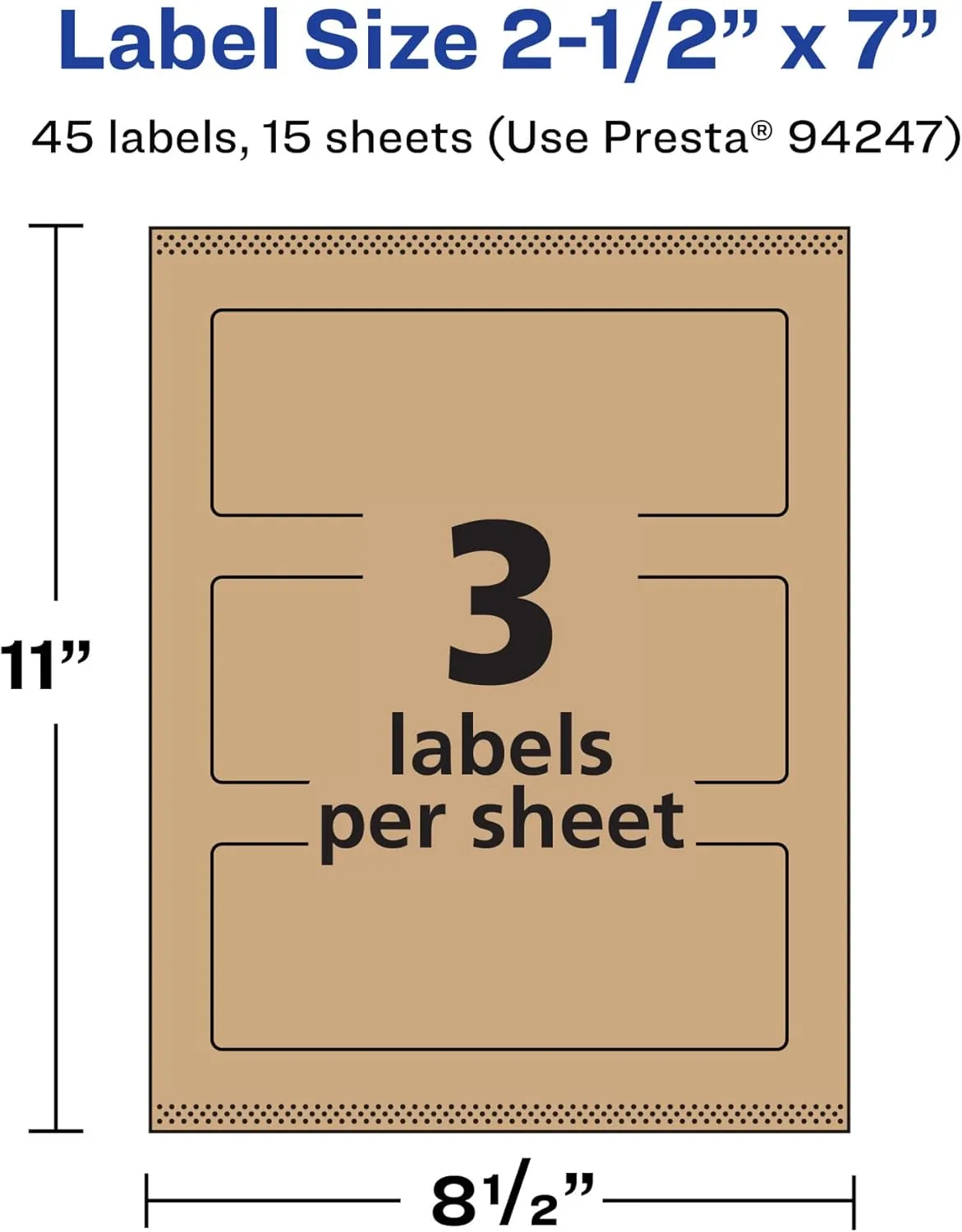 Avery Kraft Brown Rectangle Labels, Sure Feed Technology, 2.5" x 7", Print-to-The-Edge, Laser/Inkjet Printable