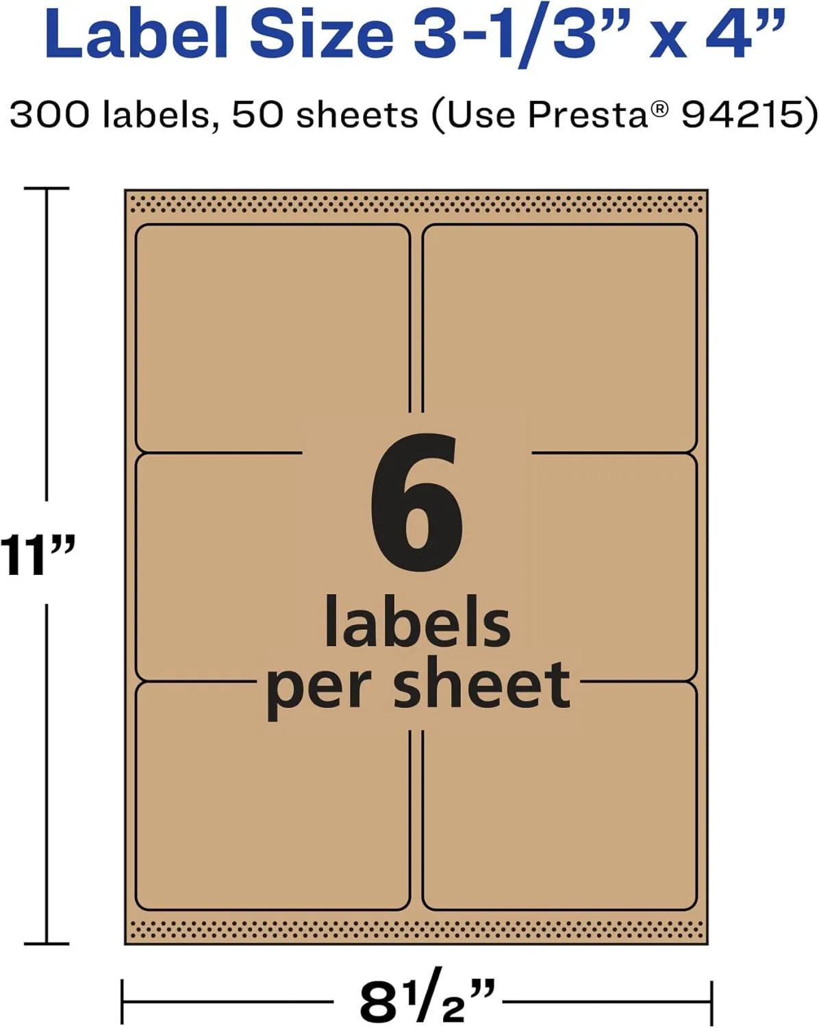 AVERY Kraft Brown Rectangle Labels, Sure Feed Technology, 3-1/3" x 4"