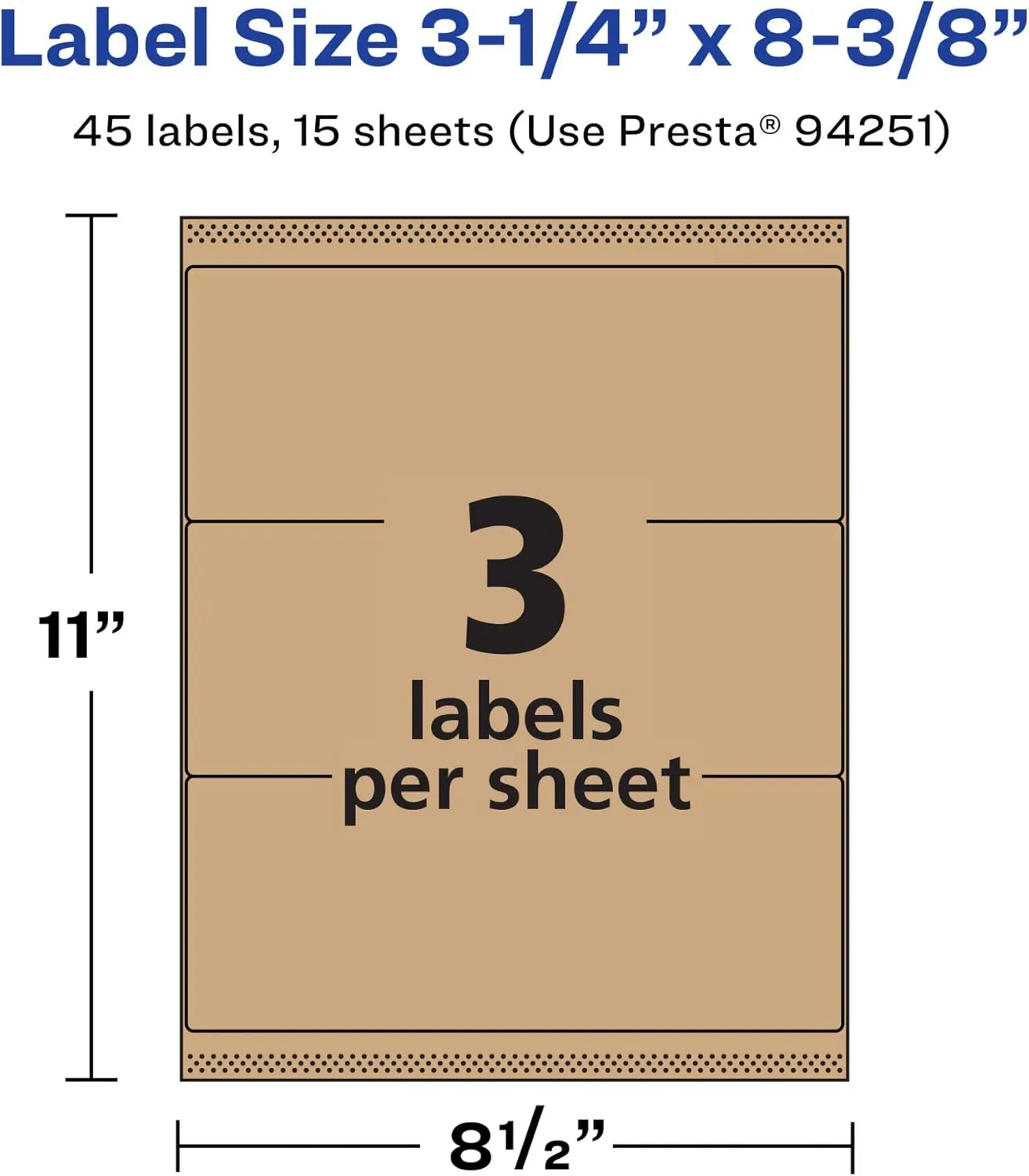 AVERY Kraft Brown Rectangle Labels, Sure Feed Technology, 3-1/4" x 8-3/8"