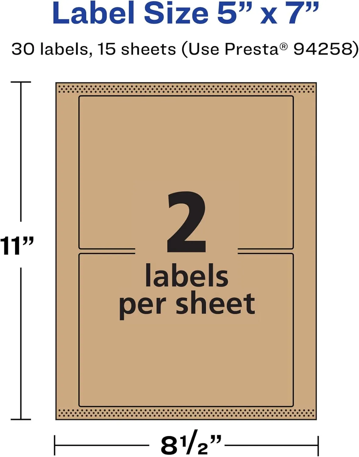 Avery Kraft Brown Rectangle Labels, Sure Feed Technology, 5" x 7", 30 Kraft Brown Labels, Laser/Inkjet Printable 30 labels
