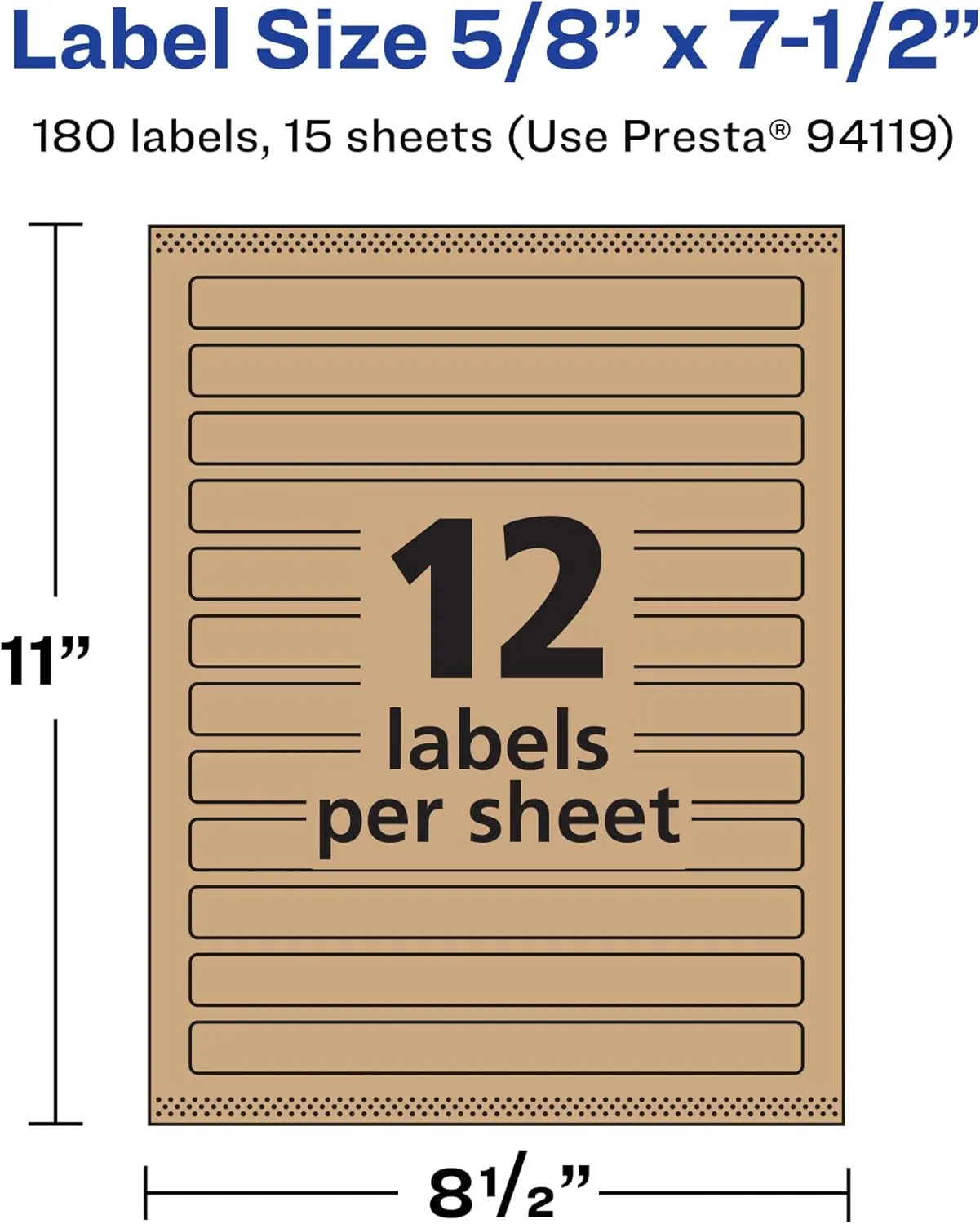 Avery Kraft Brown Rectangle Labels, Sure Feed Technology, 5/8" x 7-1/2", 180 Kraft Brown Labels, Print-to-The-Edge