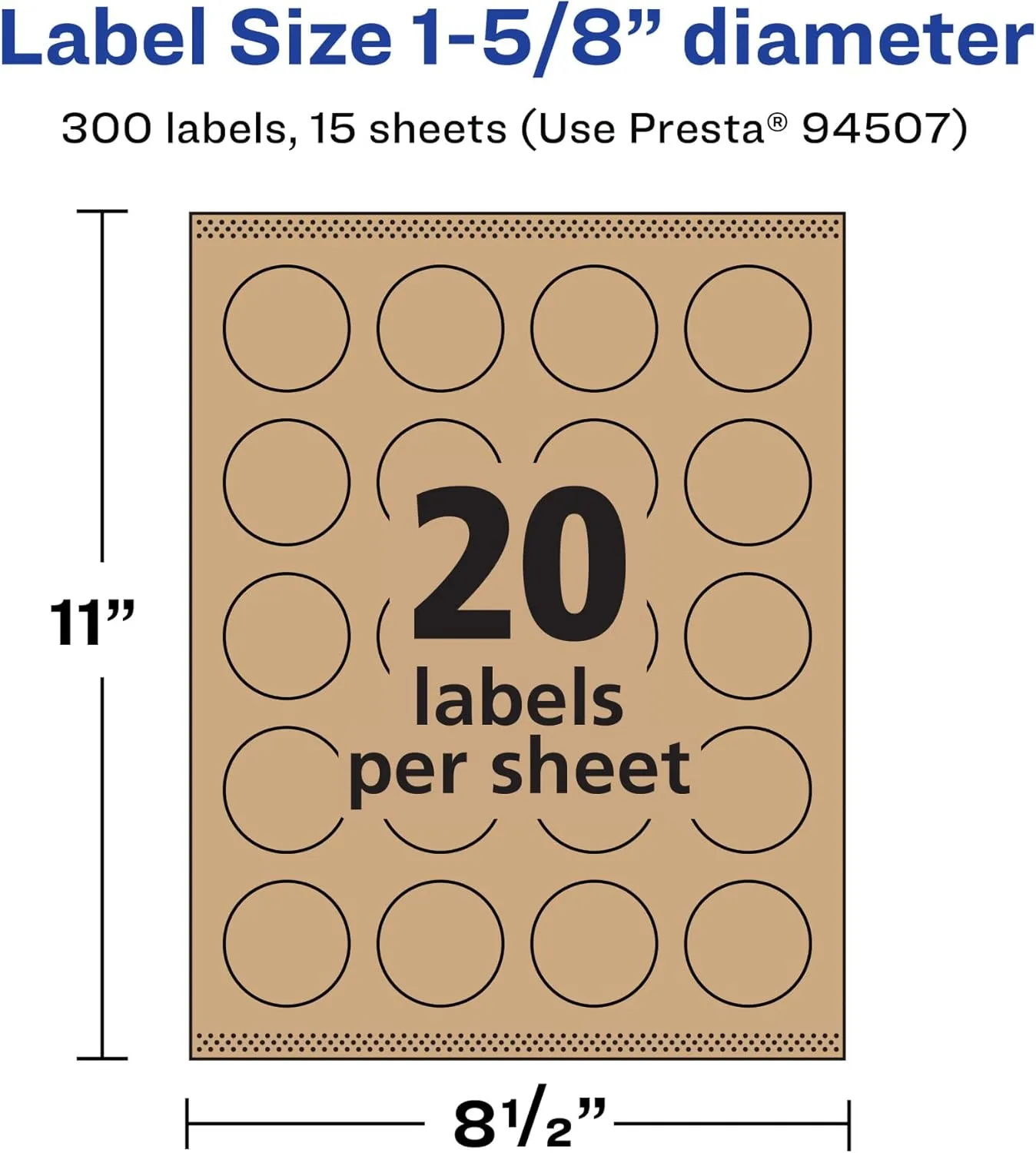 Avery Kraft Brown Round Labels, Sure Feed Technology, 1-5/8" Diameter, 300 Kraft Brown Labels, Print-to-The-Edge