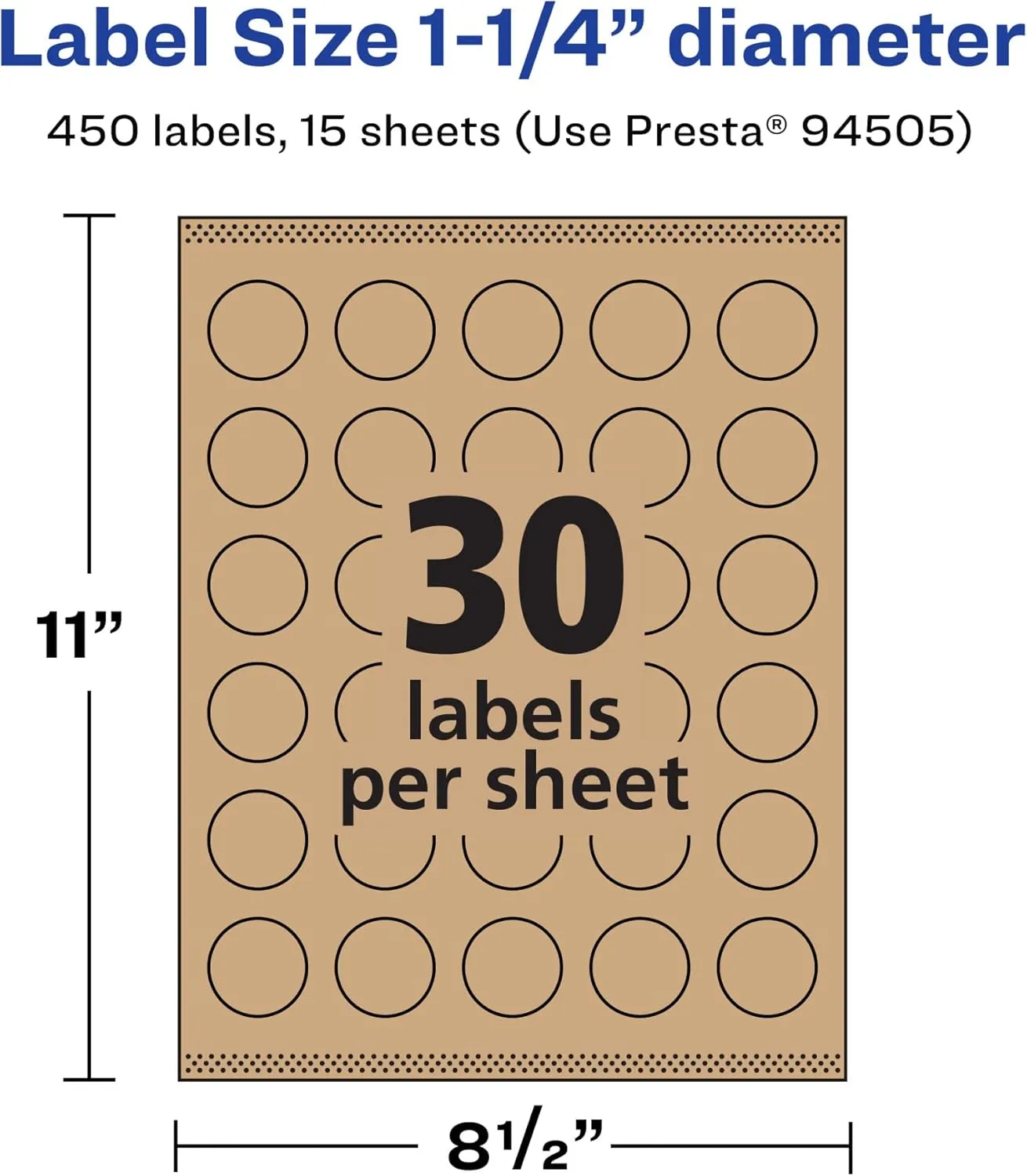 Avery Kraft Brown Round Labels, Sure Feed Technology, 1.25" Diameter, 450 Kraft Brown Labels, Print-to-The-Edge