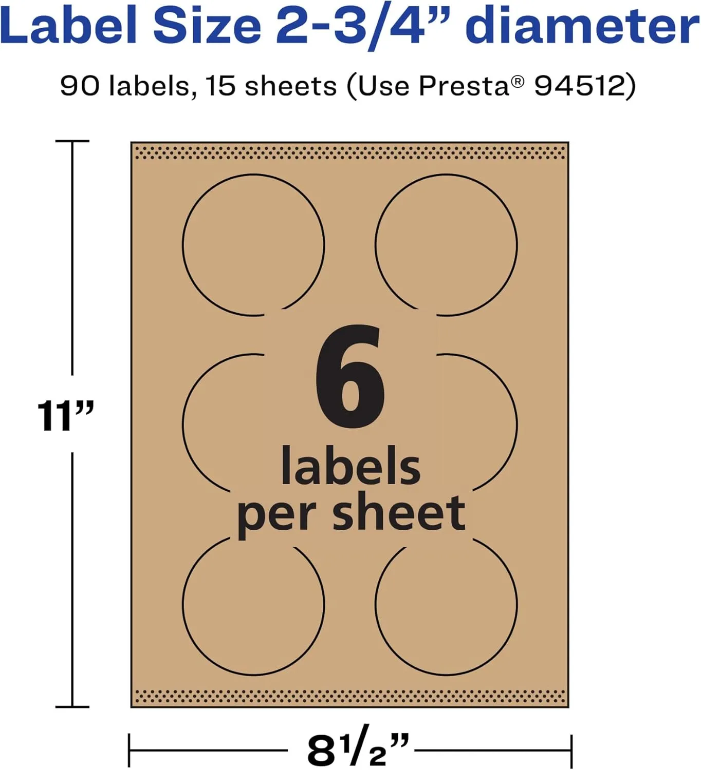 Avery Kraft Brown Round Labels, Sure Feed Technology, 2.75" Diameter, 90 Kraft Brown Labels, Print-to-The-Edge