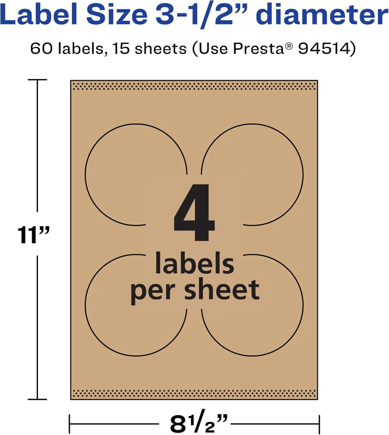 Avery Kraft Brown Round Labels, Sure Feed Technology, 3.5" Diameter, 60 Kraft Brown Labels, Print-to-The-Edge