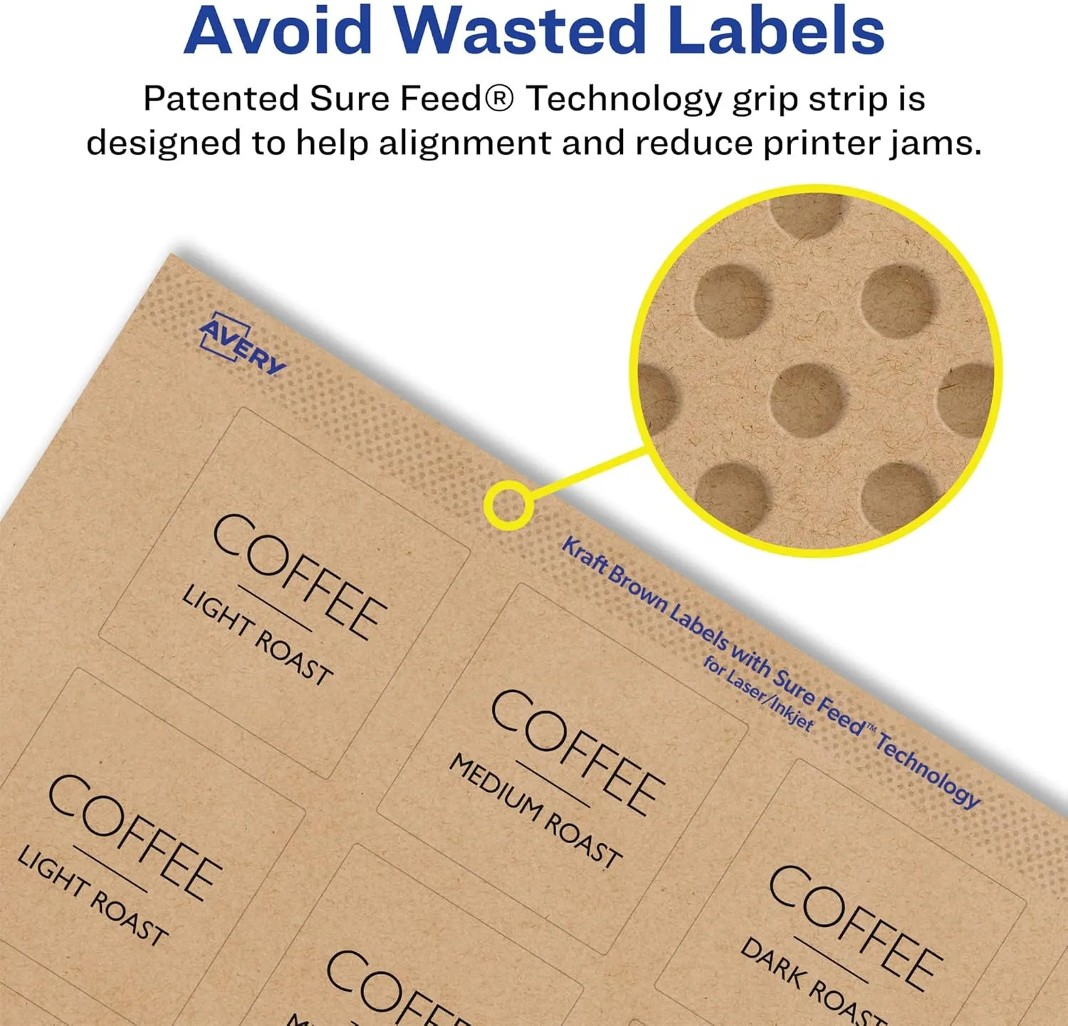 Avery Kraft Brown Square Labels, Sure Feed Technology, 1.5" x 1.5", 300 Kraft Brown Labels, Print-to-The-Edge