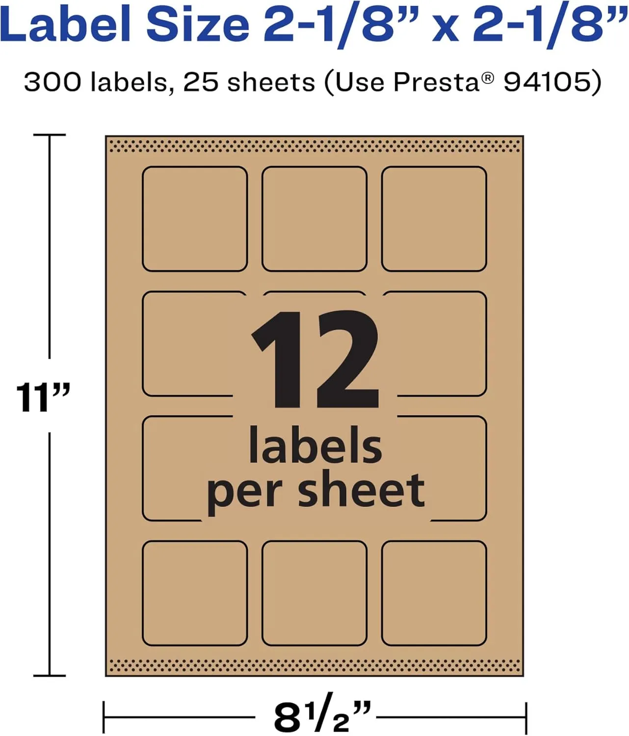 Avery Kraft Brown Square Labels, Sure Feed Technology, 2-1/8" x 2-1/8", Print-to-The-Edge, Laser/Inkjet Printable
