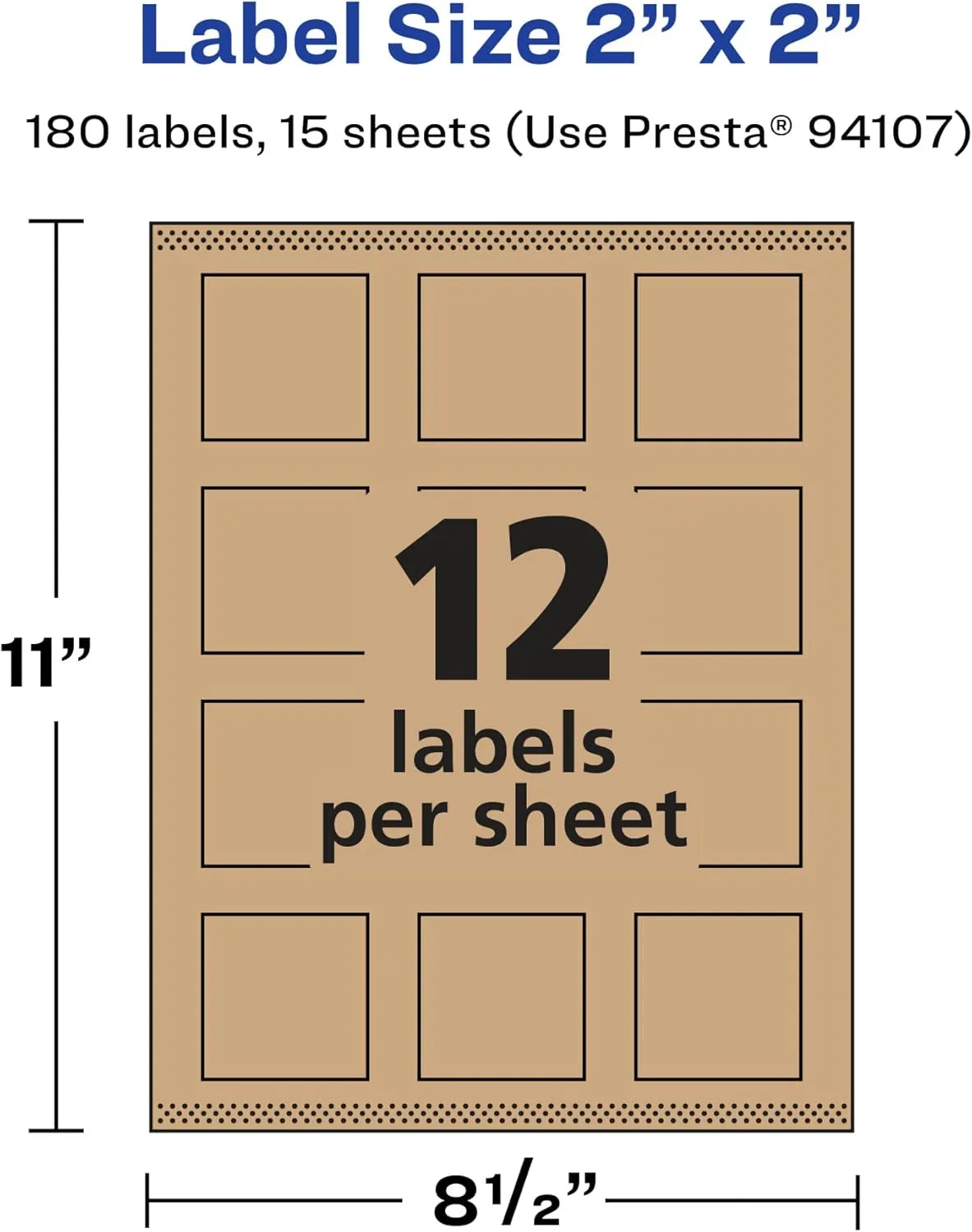 AVERY Kraft Brown Square Labels, Sure Feed Technology, 2" x 2", Print-to-The-Edge, Laser/Inkjet Printable