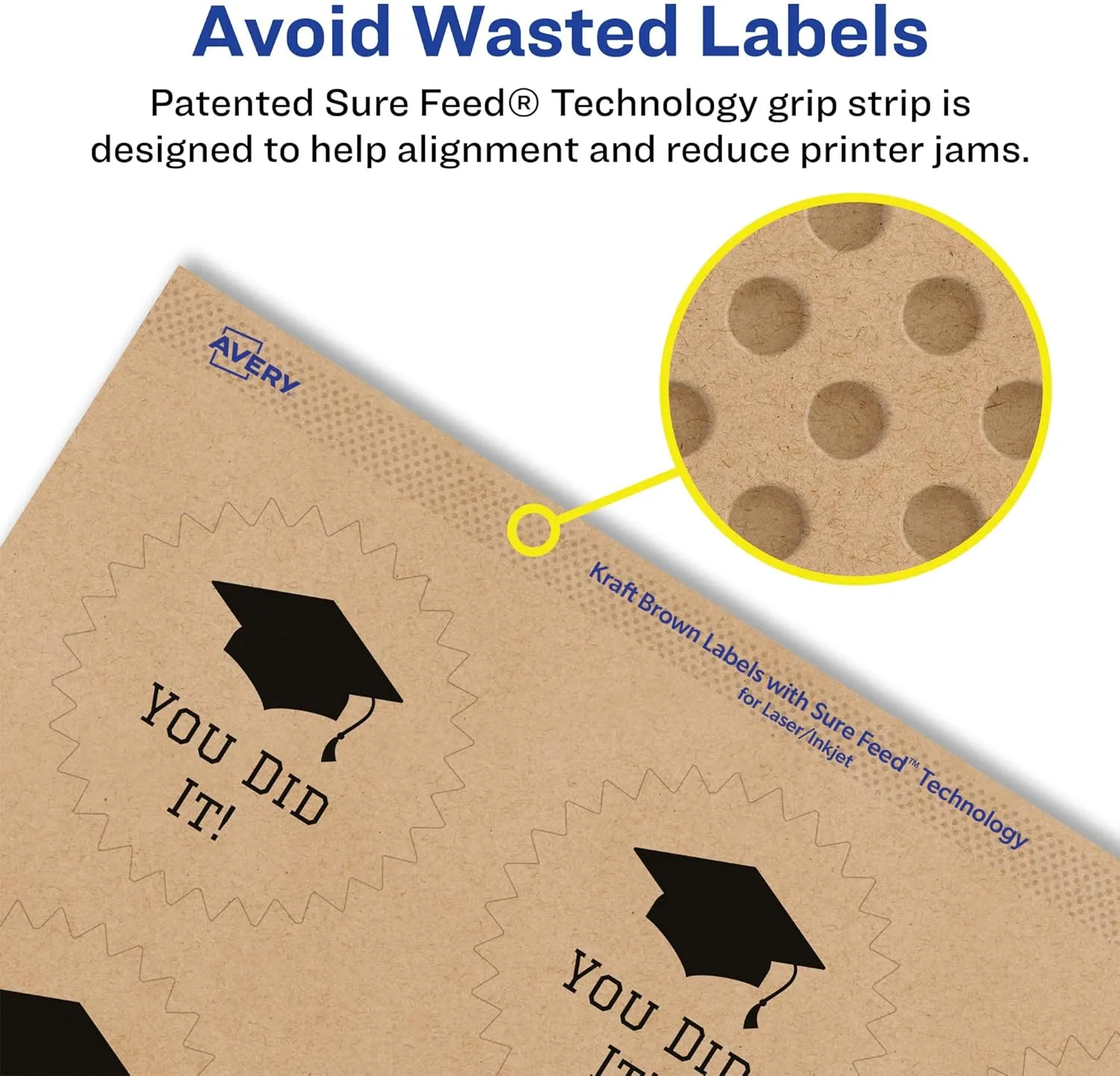 Avery Kraft Brown Starburst Labels, Sure Feed Technology, 2.25" Print-to-The-Edge, Laser/Inkjet Printable